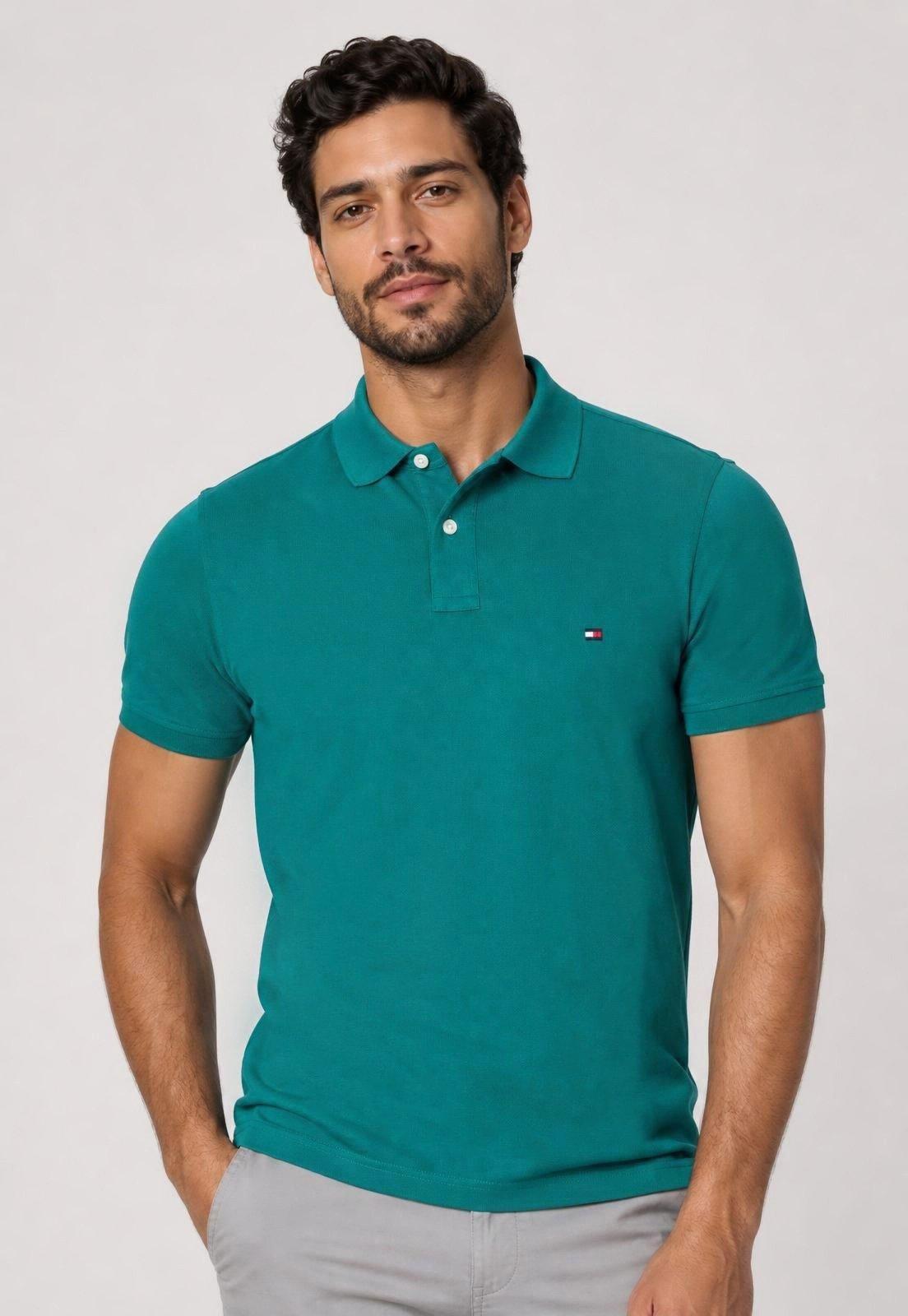 Polo Masculina Tommy Hilfiger Clássica Verde
