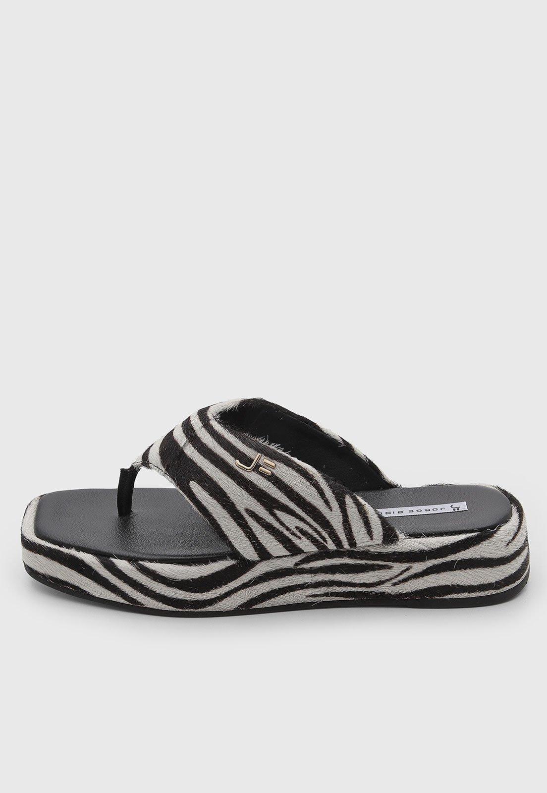 Sandália Feminina Jorge Bischoff Couro Zebra Preta