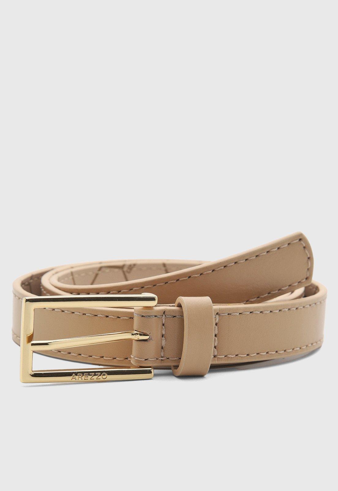 Cinto Feminino Arezzo Couro Fivela Metalizada Areia