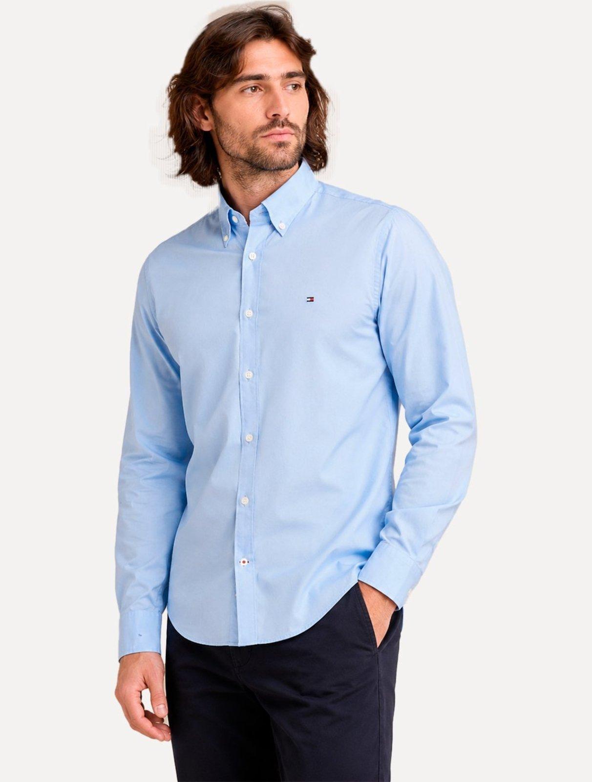 Camisa Tommy Hilfiger Masculina Regular Core Stretch Oxford Azul Claro