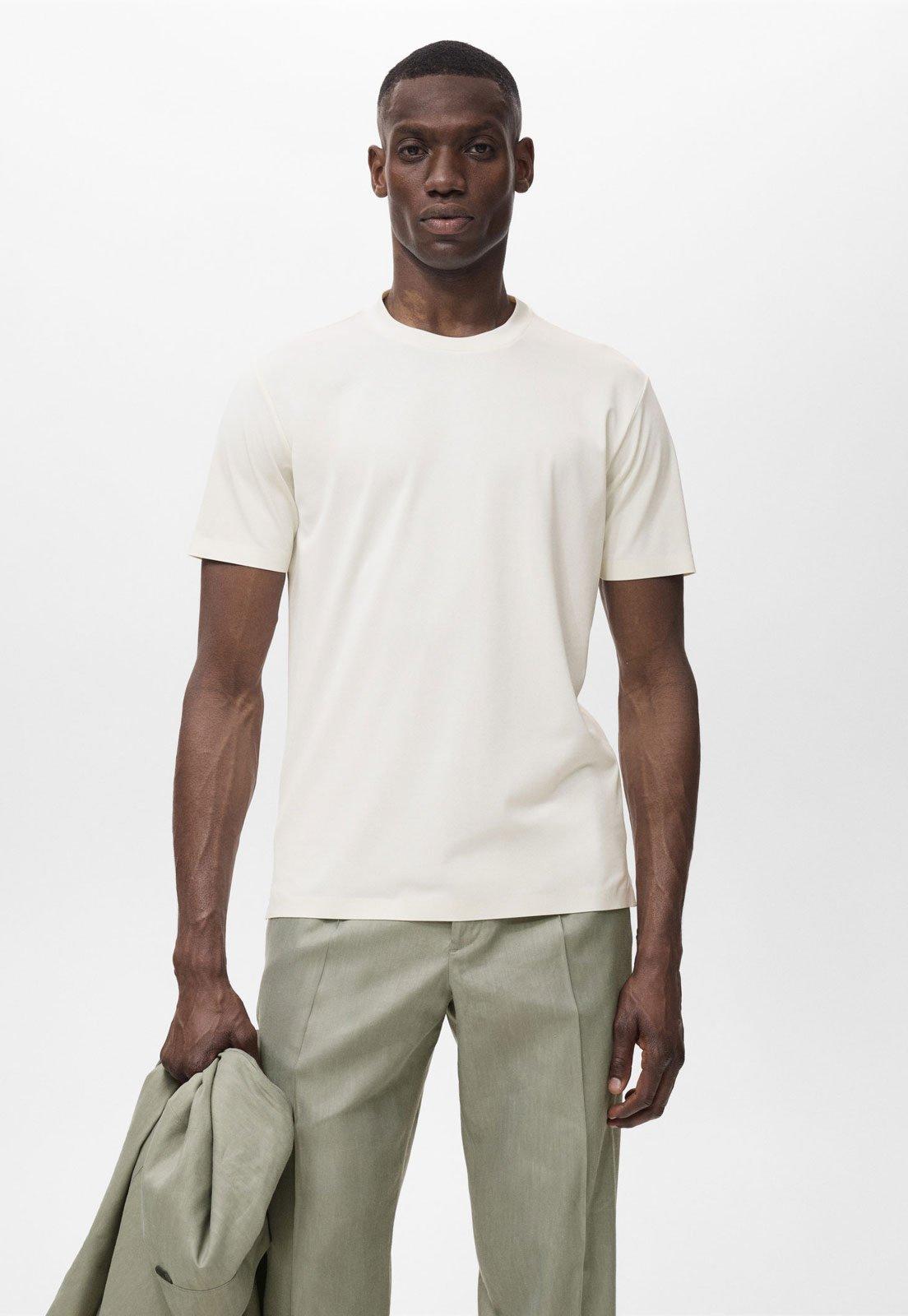 Camiseta Masculina Mango Escala Gola Careca Branca