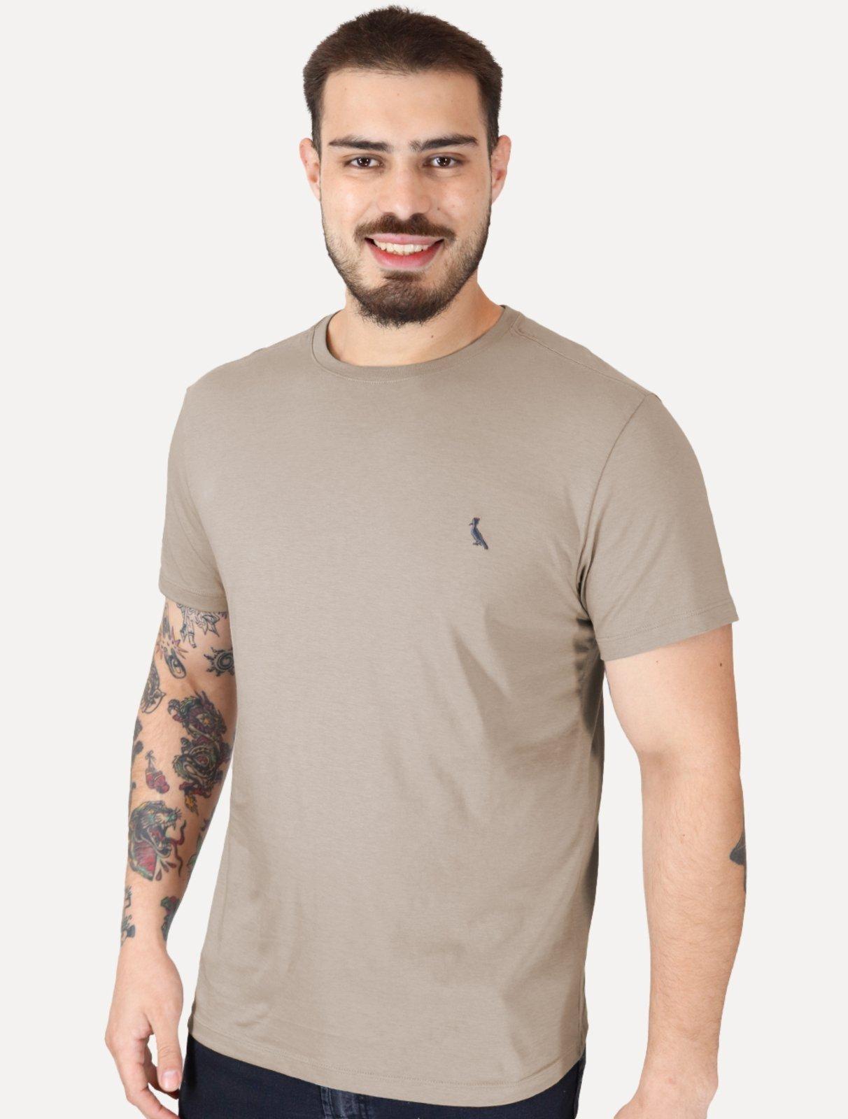 Camiseta Reserva Masculina Slim Algodão Peruano Cáqui