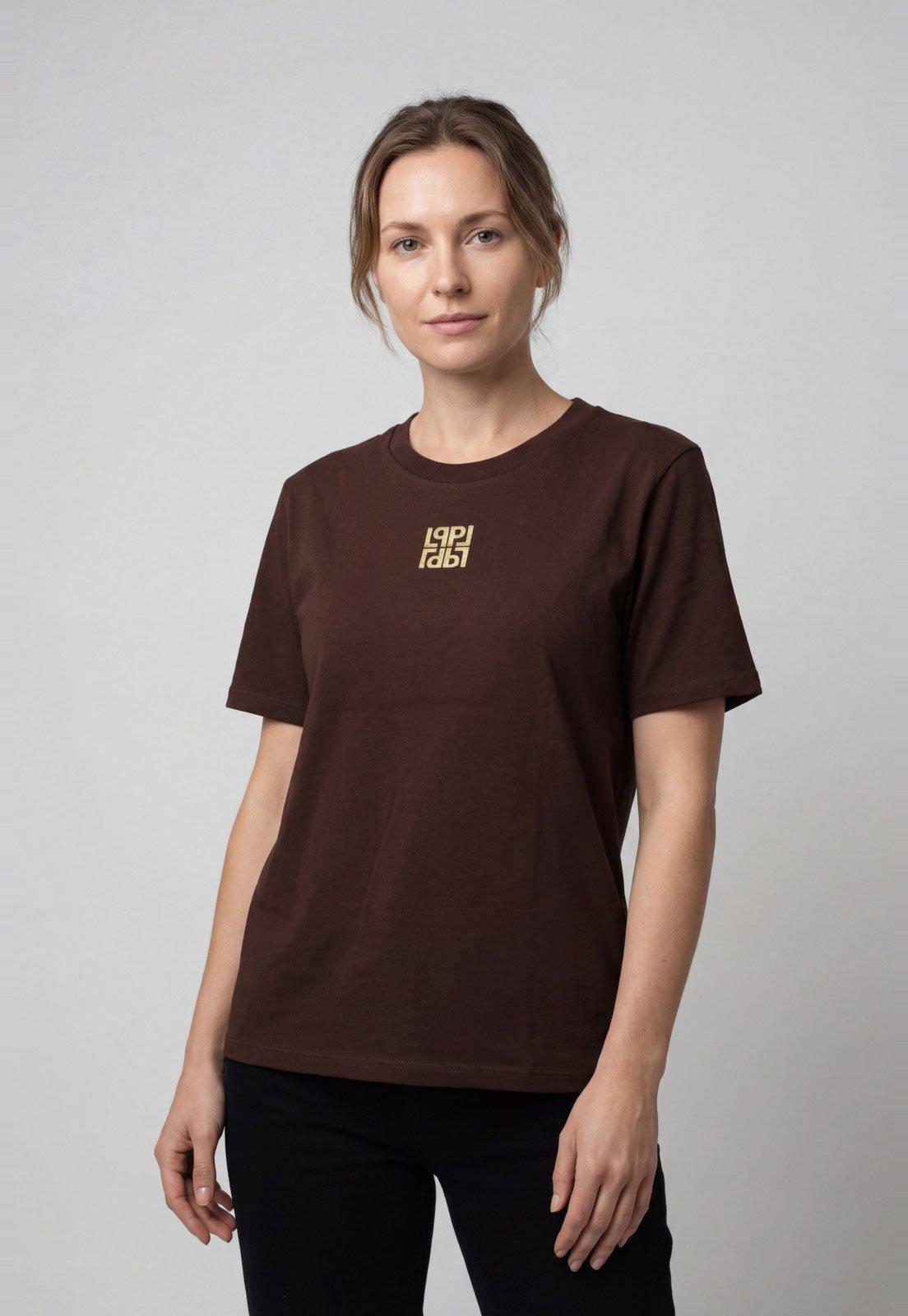 Camiseta Feminina Lança Perfume Estampa Frontal Marrom
