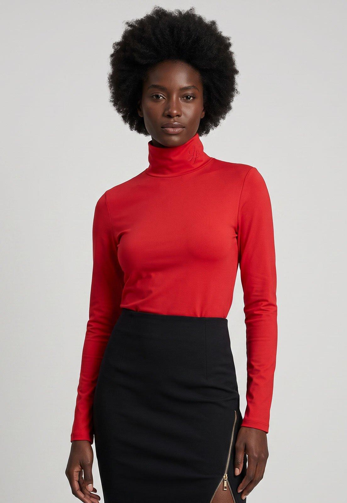 Blusa Feminina Lança Perfume Gola Alta Vermelha