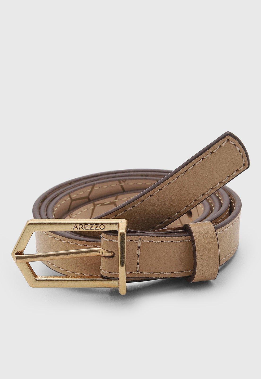 Cinto Feminino Arezzo Fivela Metal Couro Bege