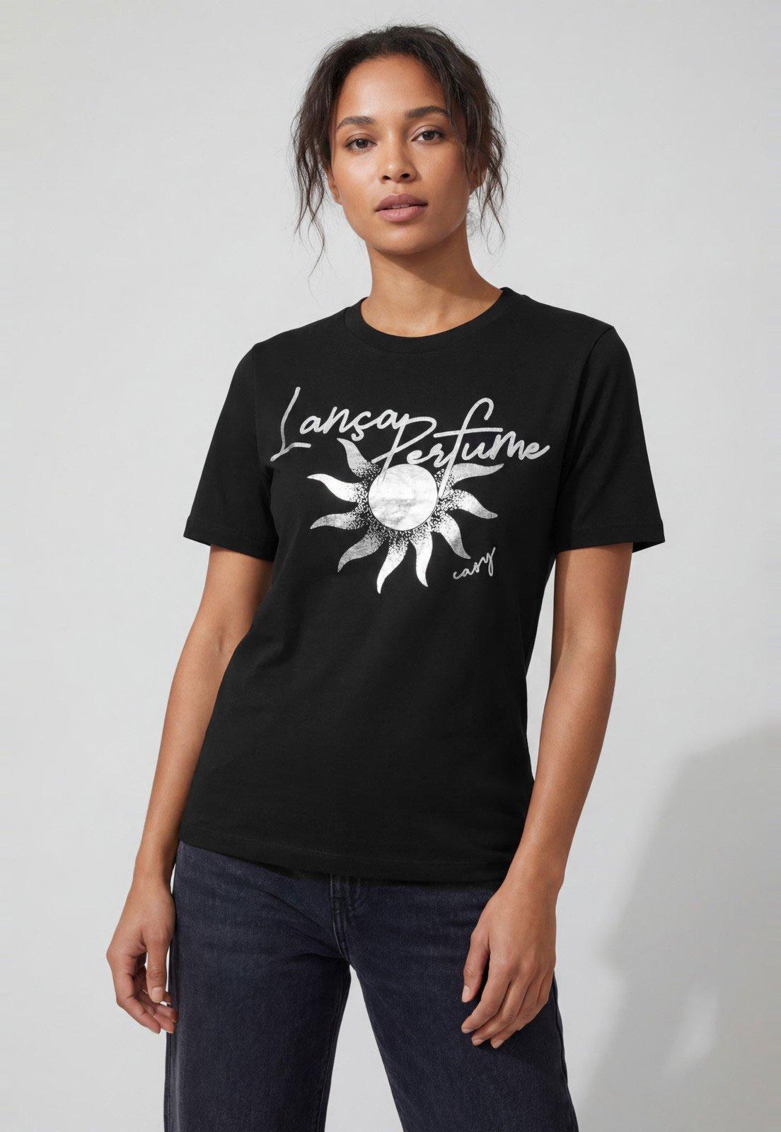 Camiseta Feminina Lança Perfume Estampa Sol Preta