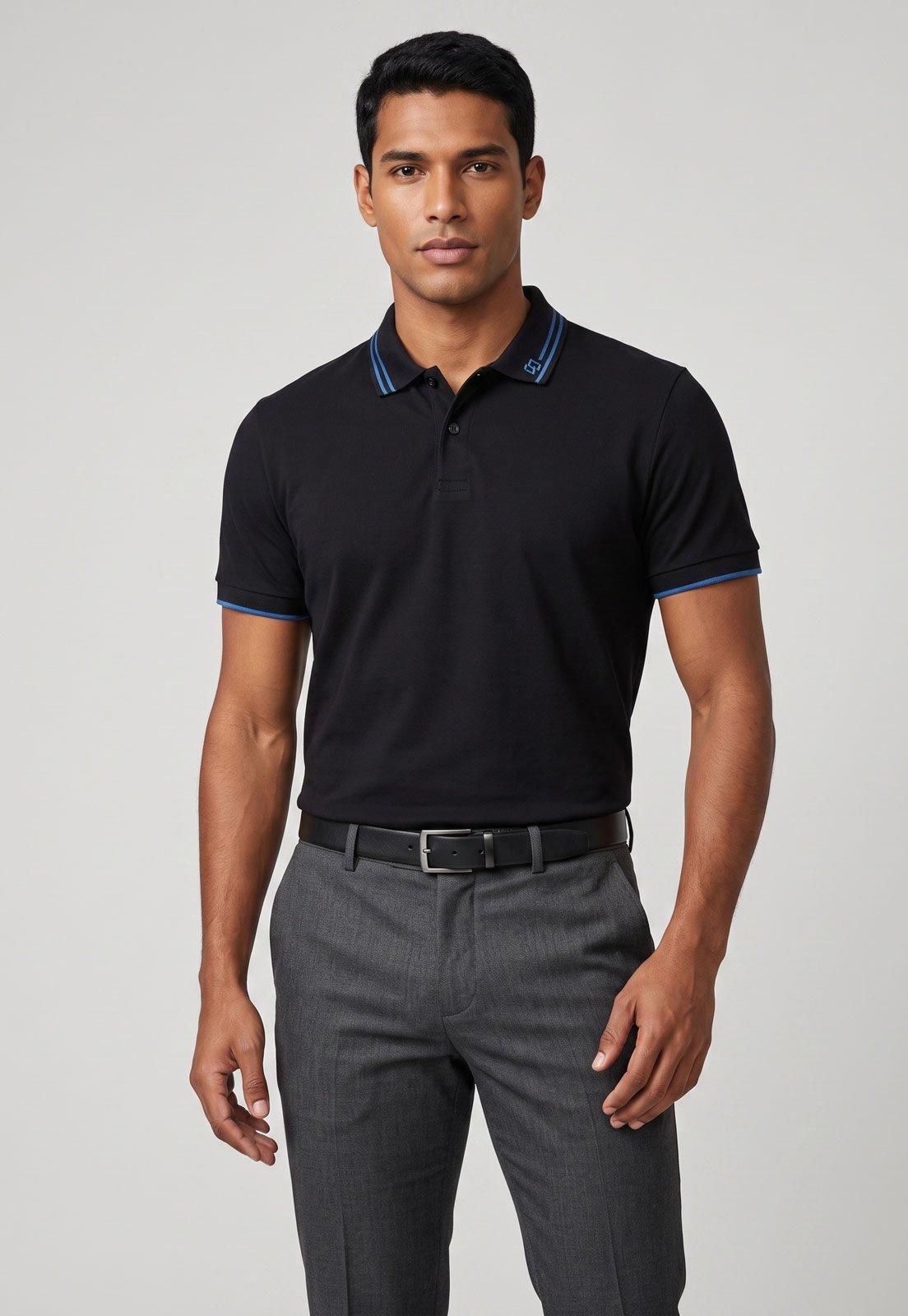 Polo Masculina Colcci Gola Friso Preta