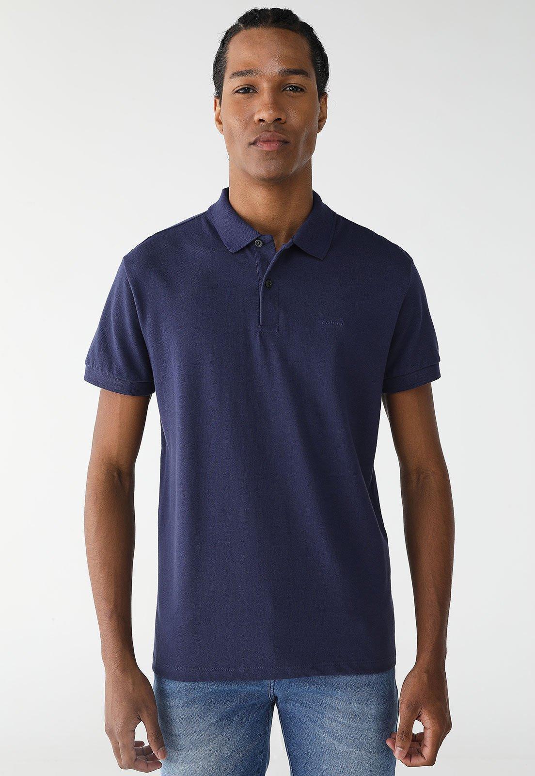 Camisa Polo Colcci Reta Logo Azul