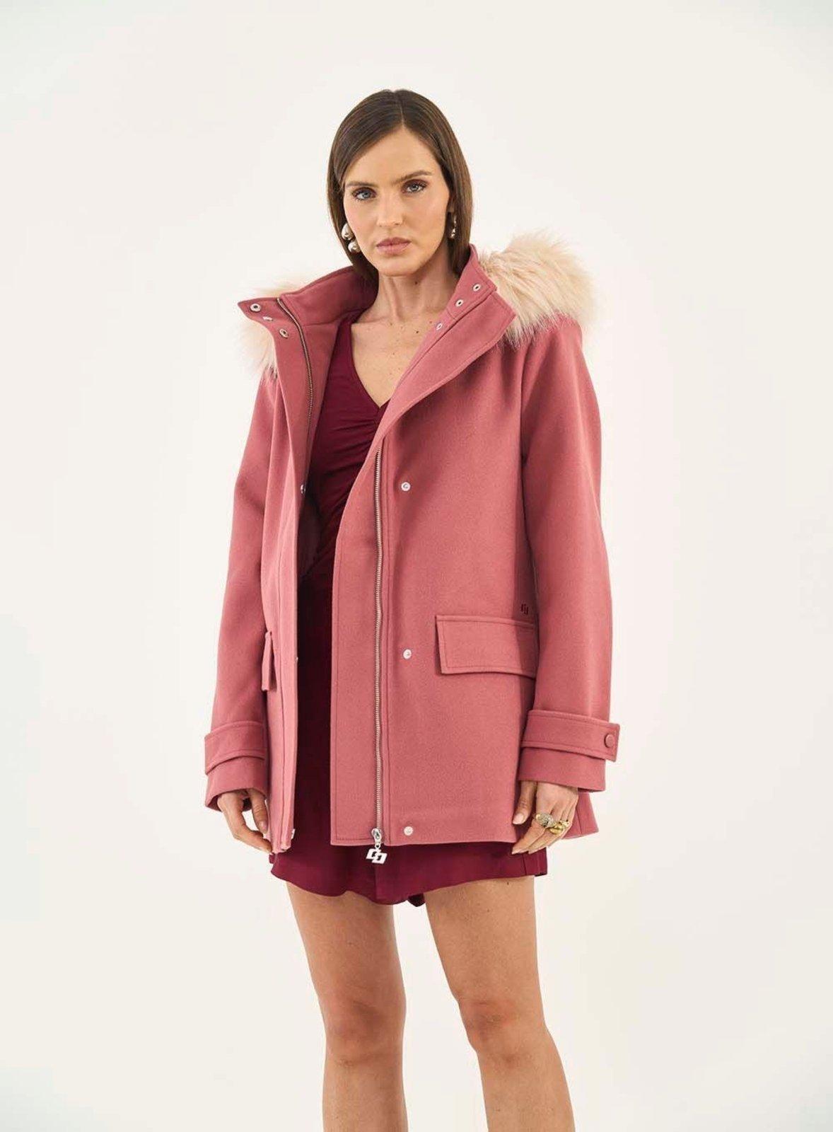 Casaco Comfort Capuz Com Pelo Colcci Rosa Prila