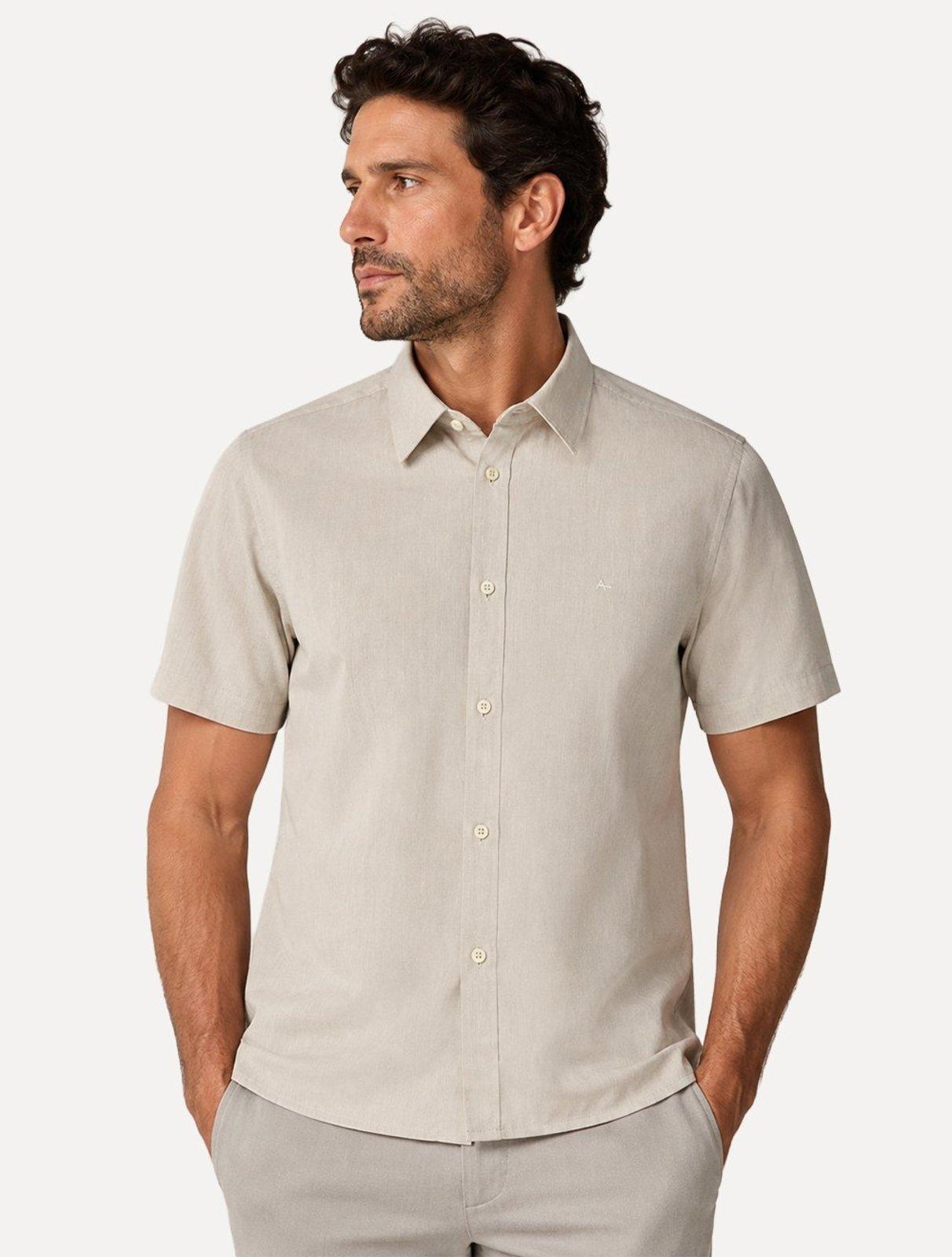 Camisa Aramis Masculina Manga Curta Slim Algodão Willis Areia
