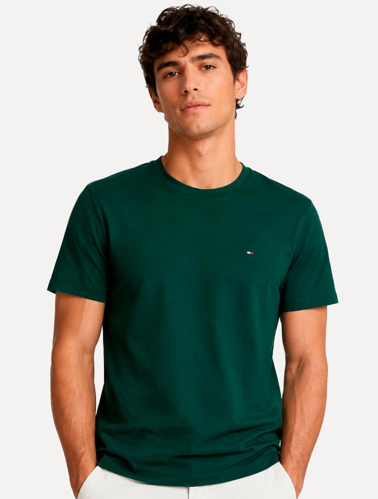 Camiseta Tommy Hilfiger Masculina Slim Fit Essential Stretch Verde Escuro