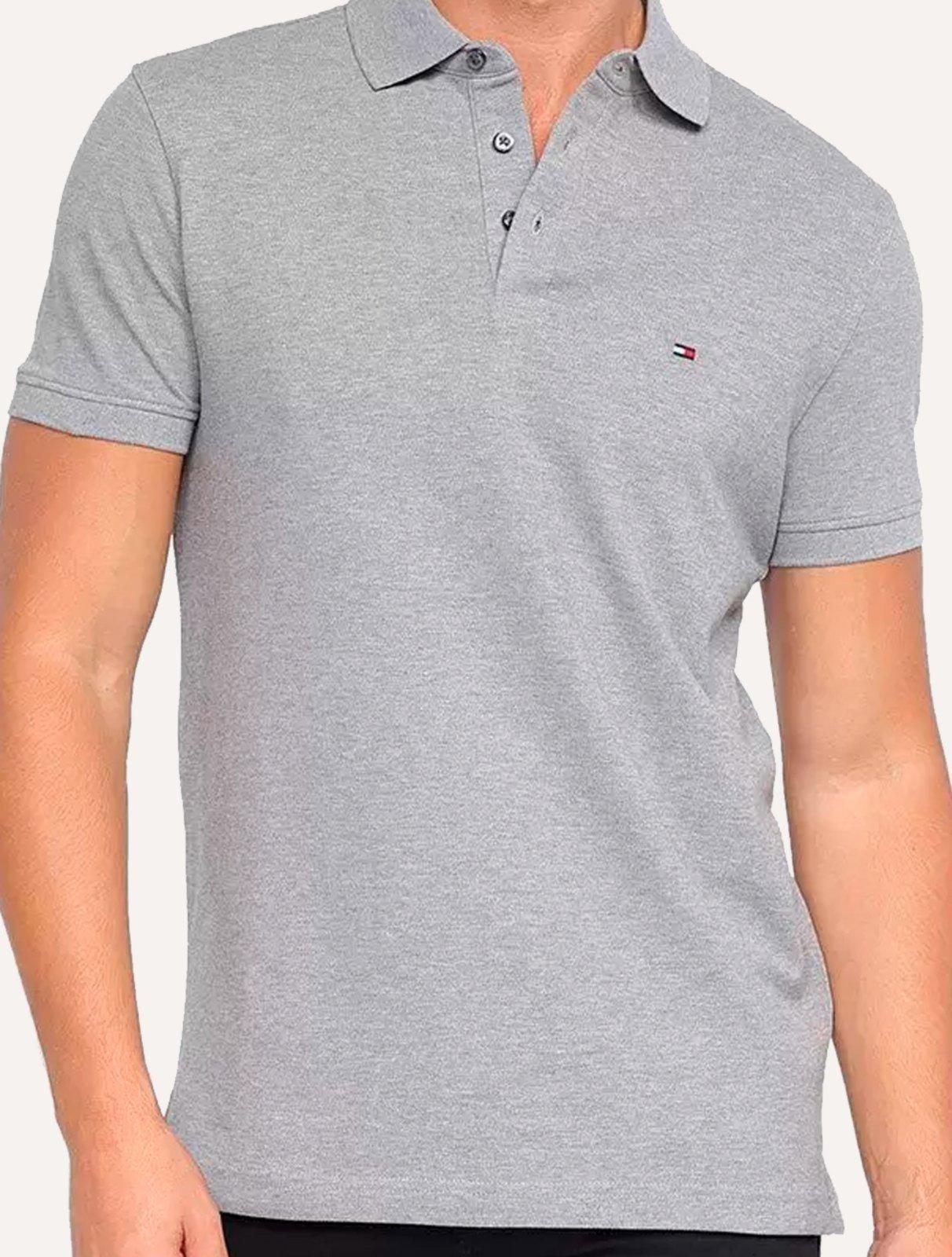Polo Tommy Hilfiger Masculina Slim Piquet 1985 Cinza Mescla