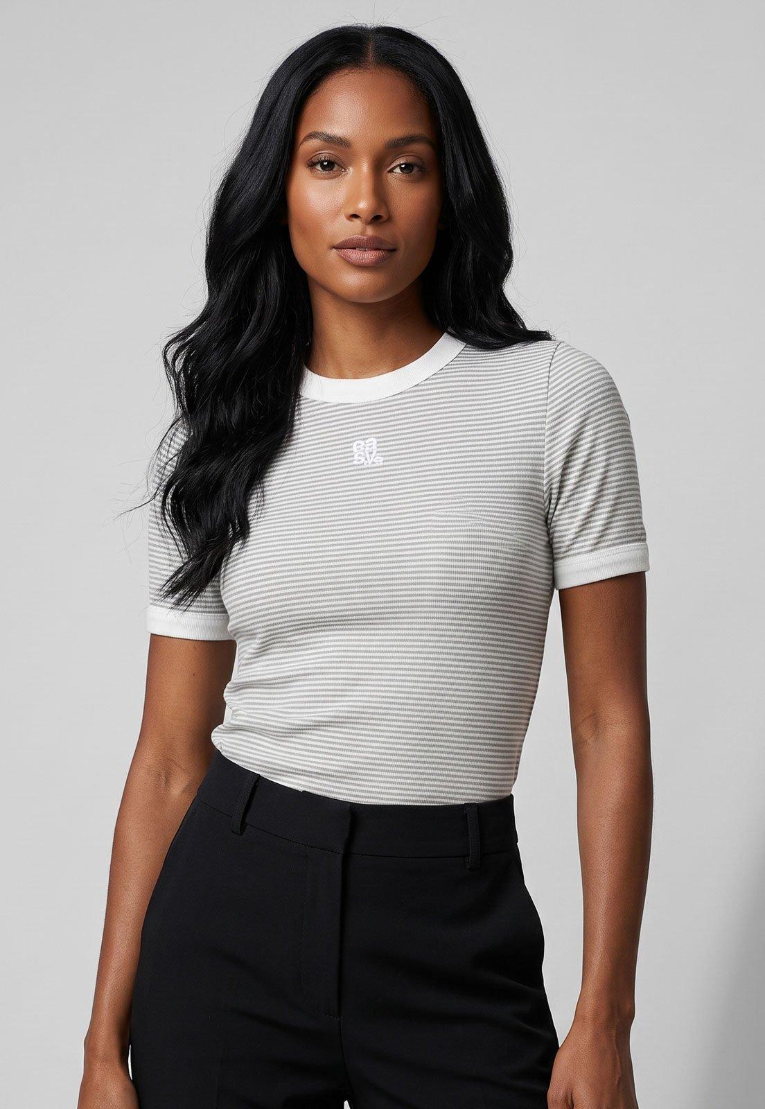 Camiseta Lança Perfume Listrada Bordado Branca