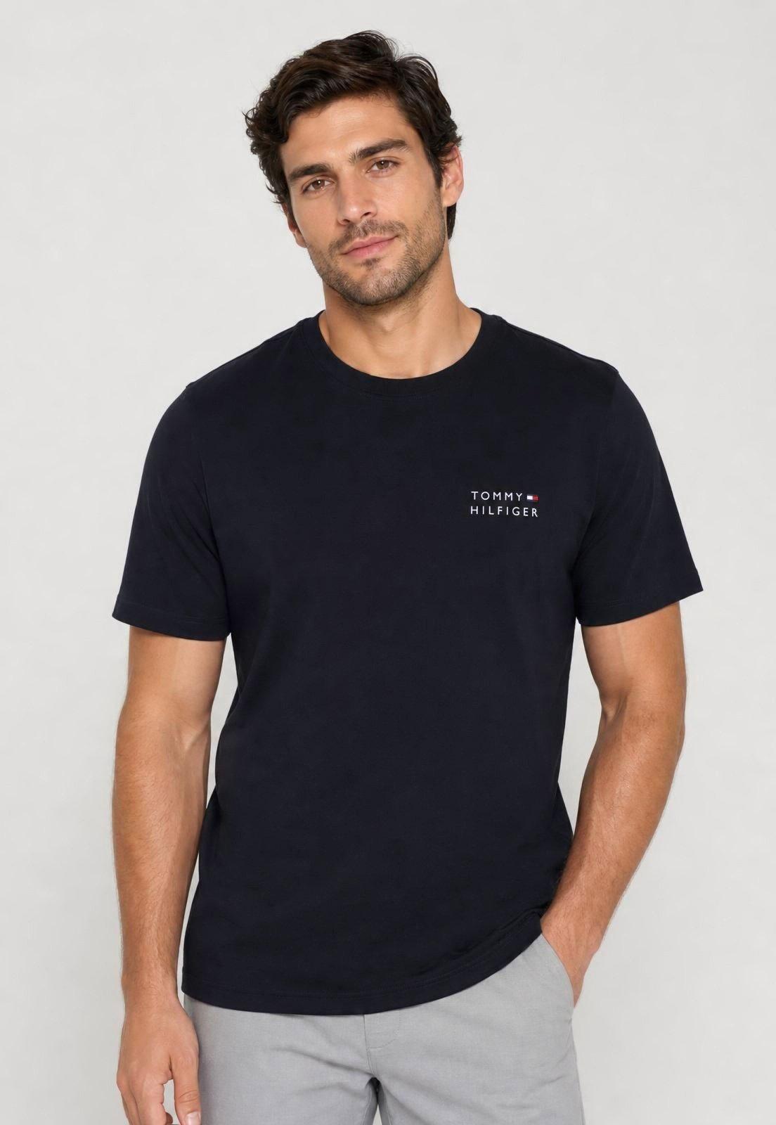Camiseta Masculina Tommy Hilfiger Logo Azul Escuro