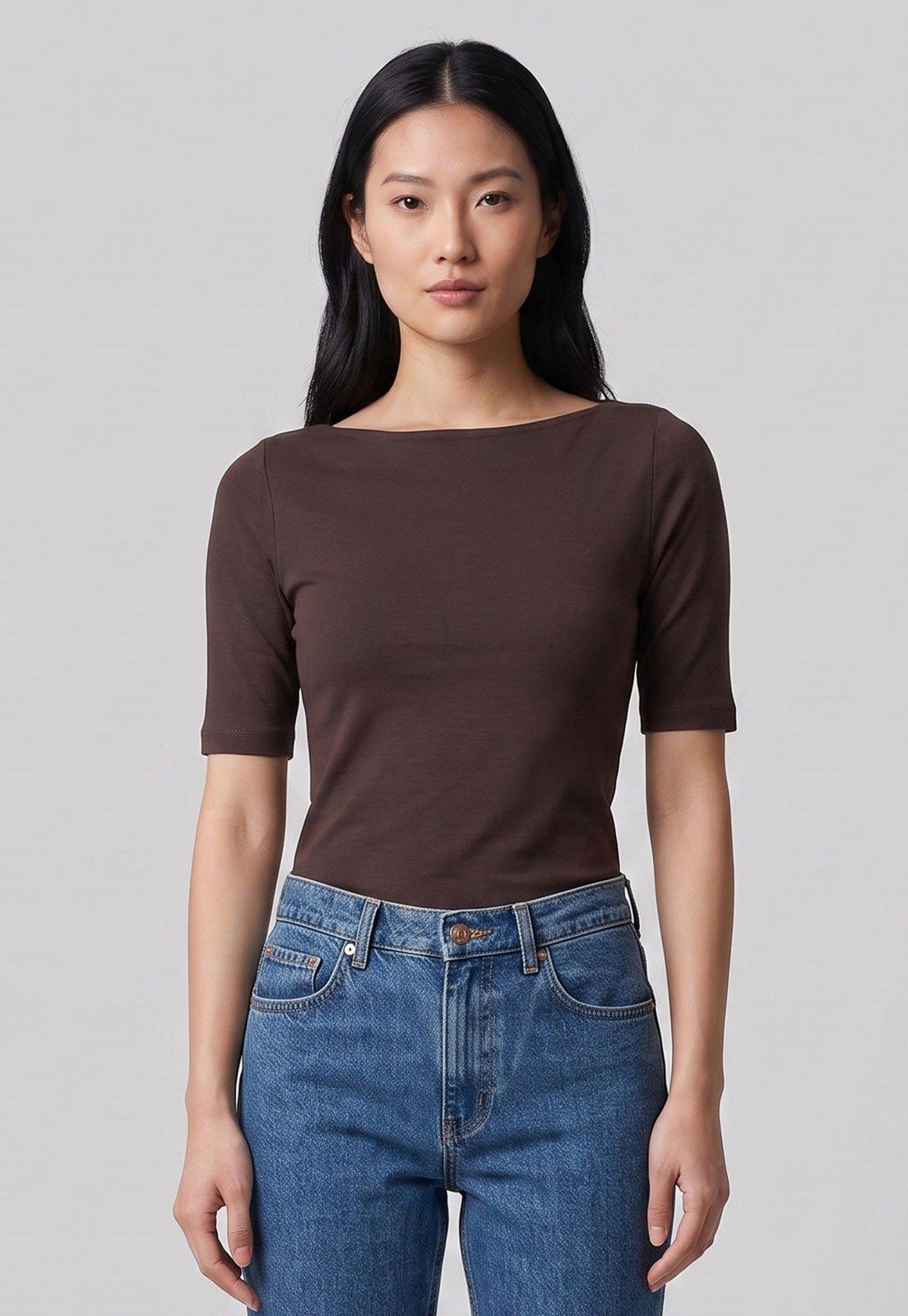 Blusa Feminina Lança Perfume Decote Redondo Marrom