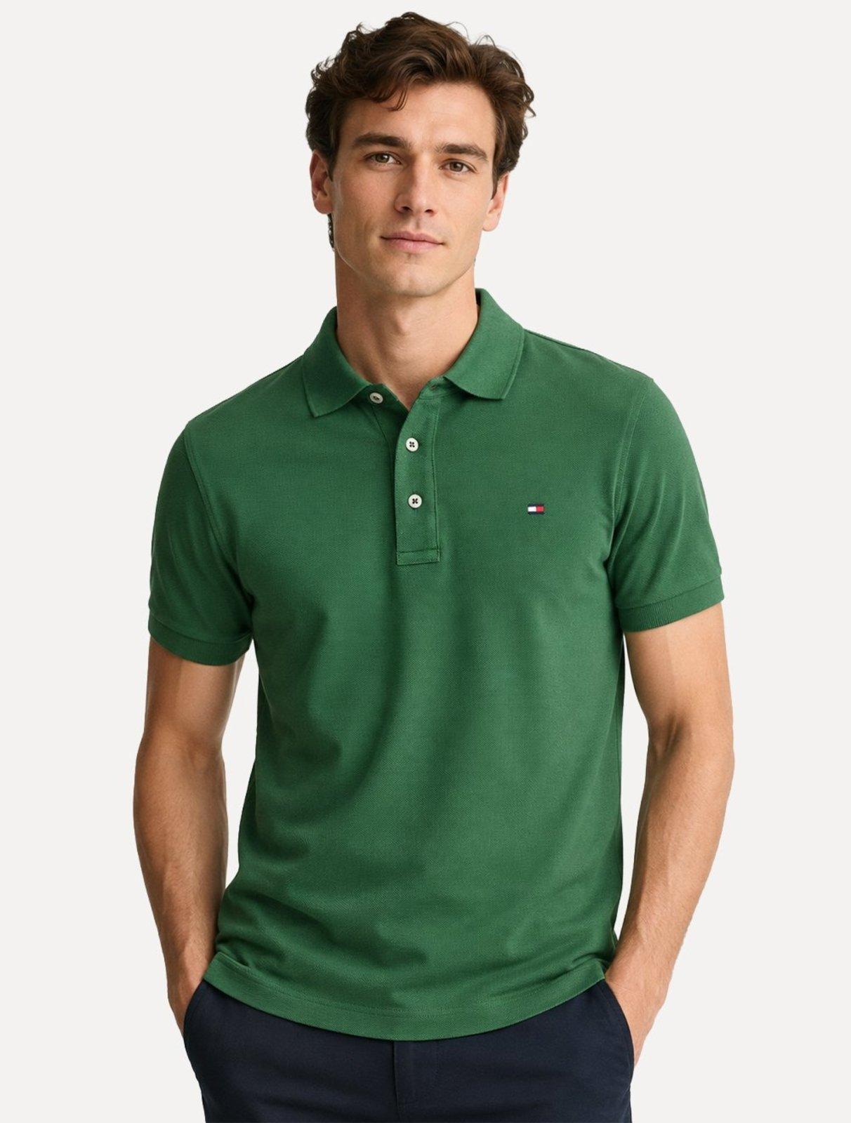 Polo Tommy Hilfiger Masculina Slim Piquet 1985 Street Verde