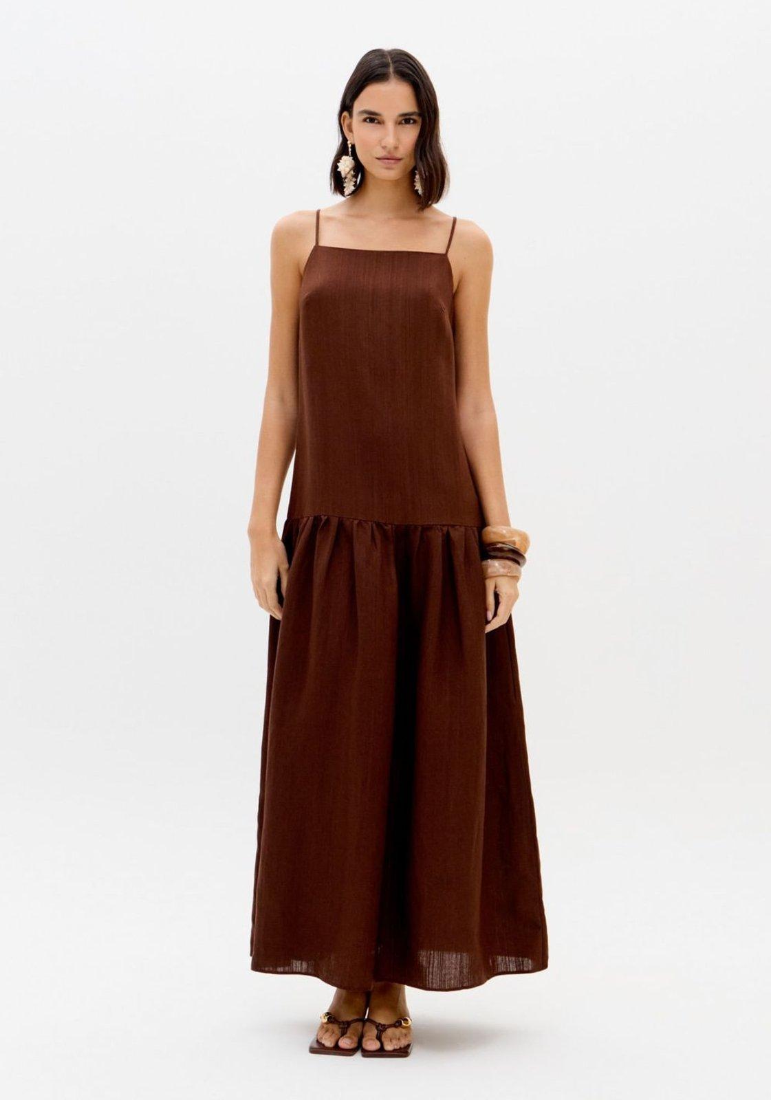 Vestido Longo De Alças Com Linho Lança Perfume