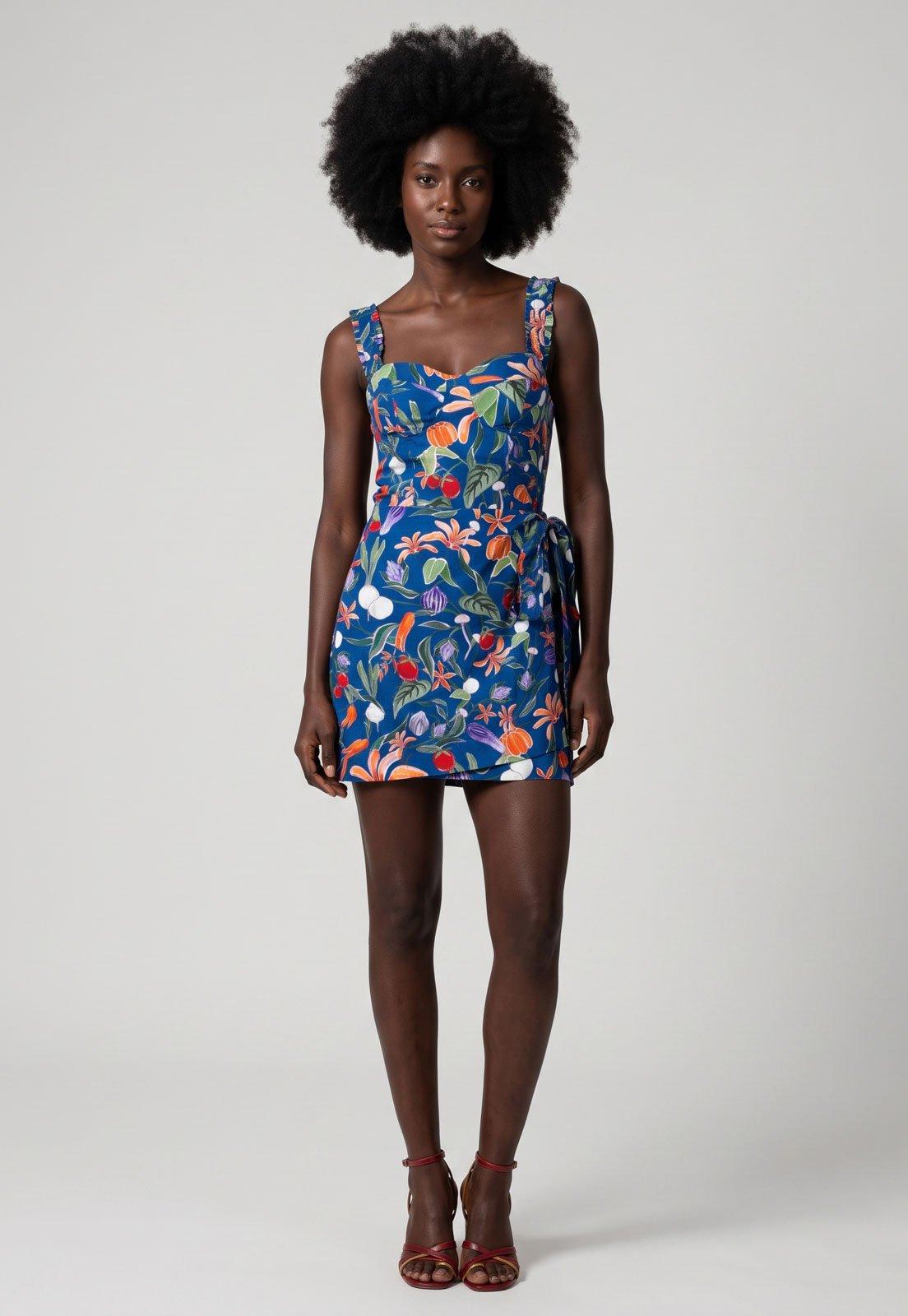 Vestido FARM Curto Estampado Azul