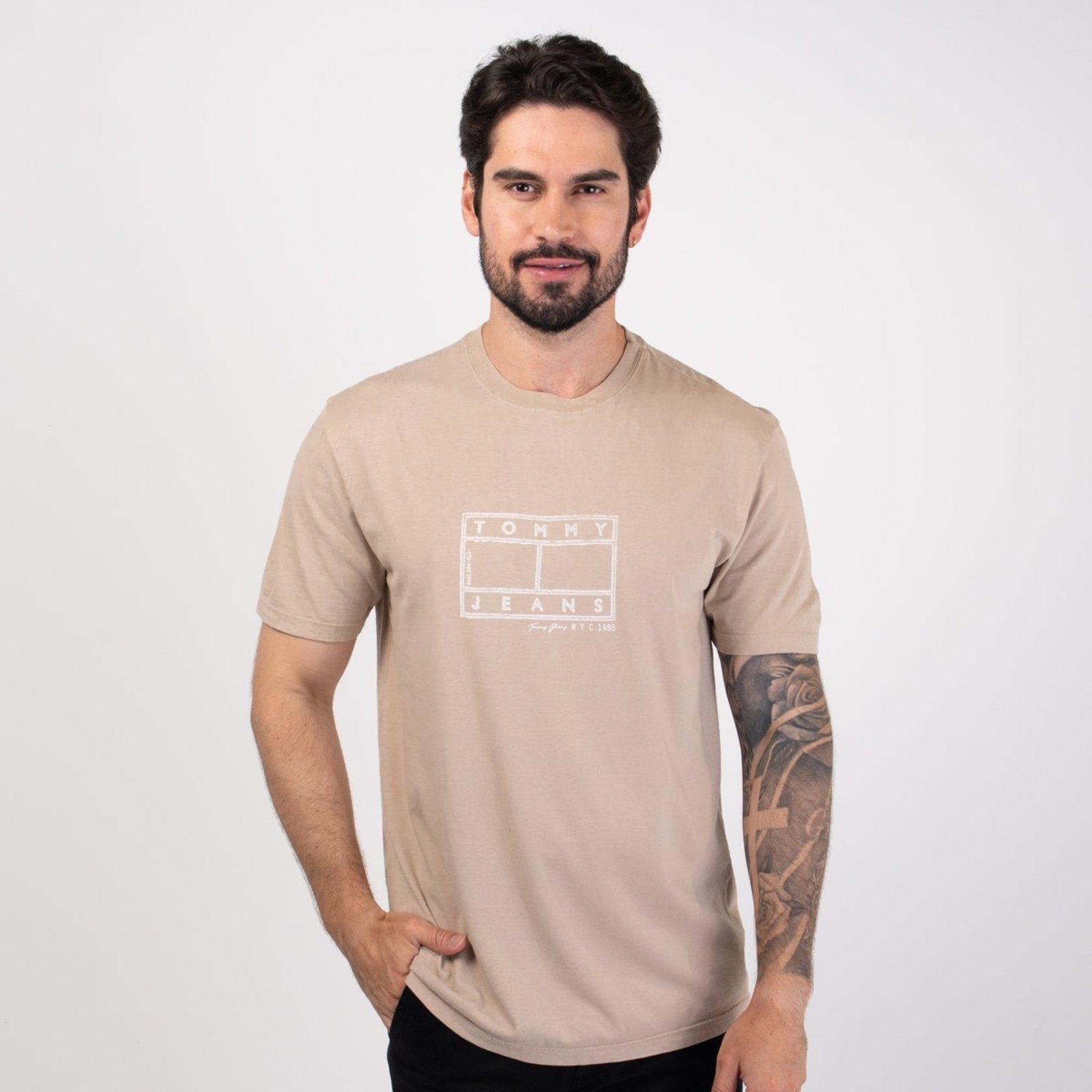 Camiseta Tommy Hilfiger Center Flag Bege