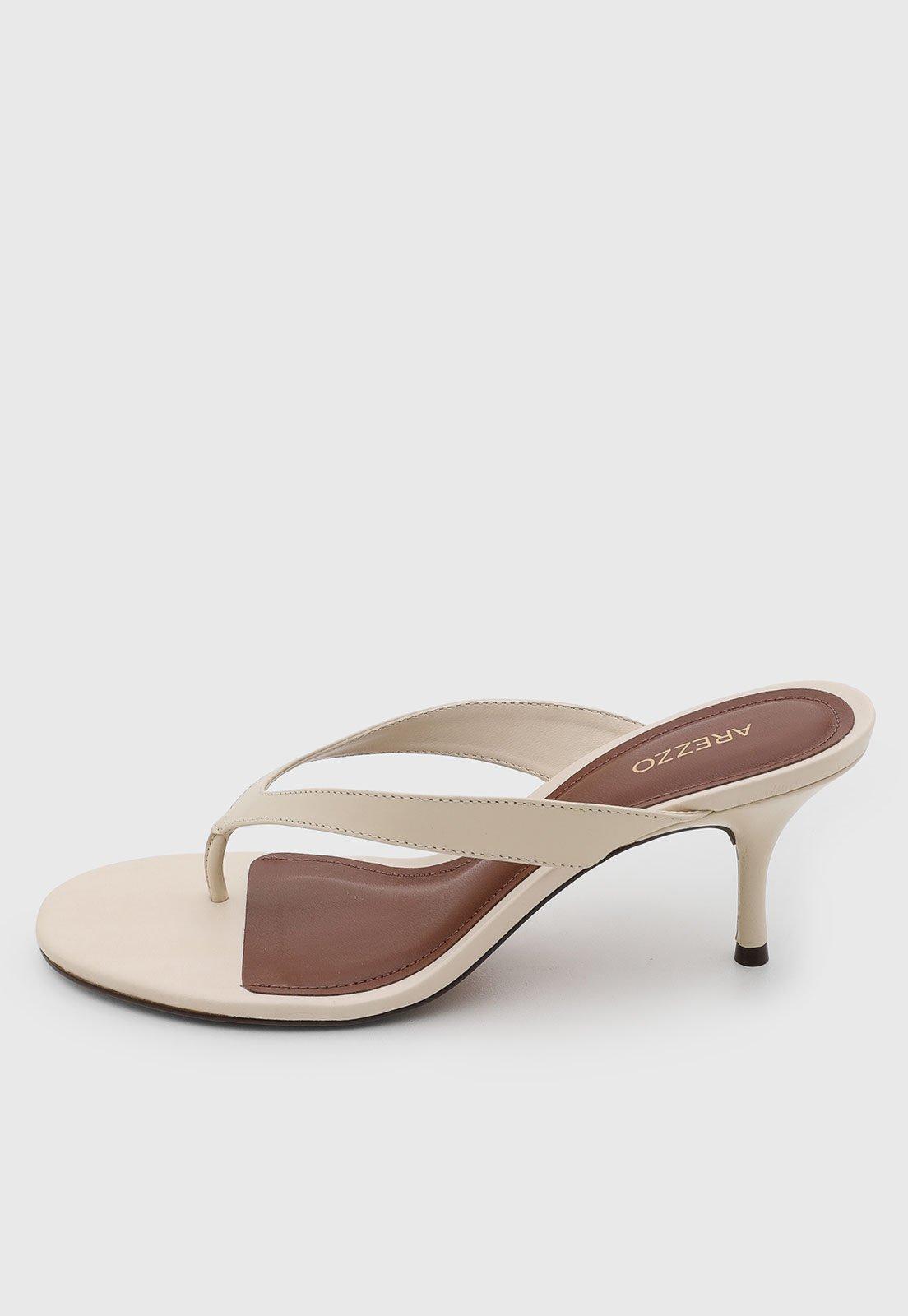 Sandália Feminina Arezzo Couro Salto Fino Off-White