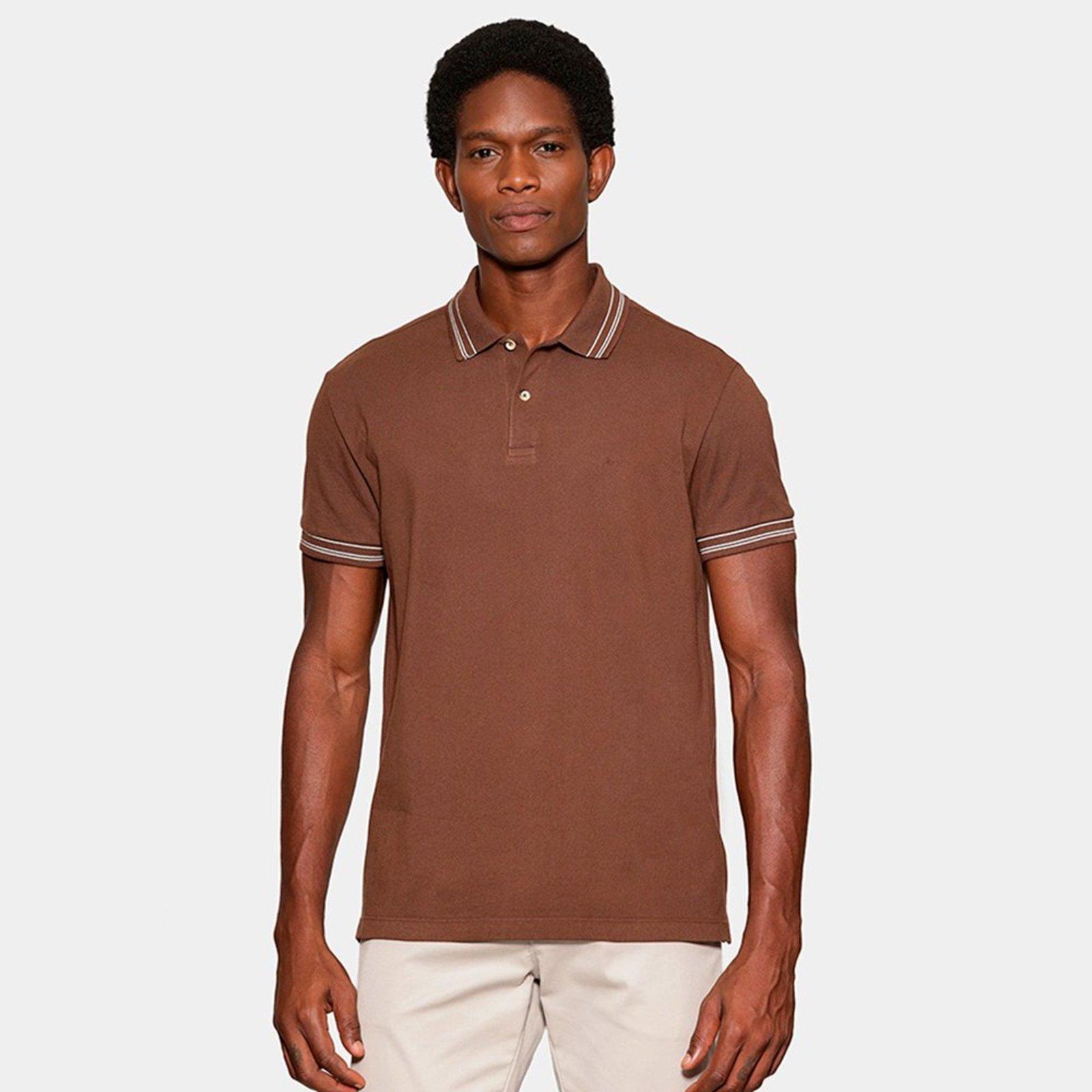 Camisa Polo Aramis Piquet Gola Listras In26 Marrom Masculino