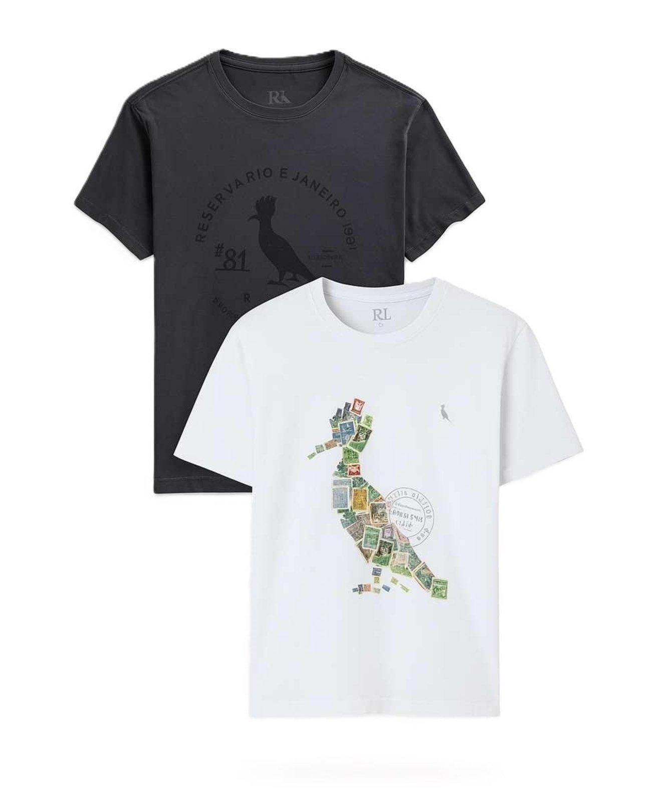 Kit 2 Camisetas Estampa Algodão Pica-Pau Reserva - CHUMBO/BRANCO - P