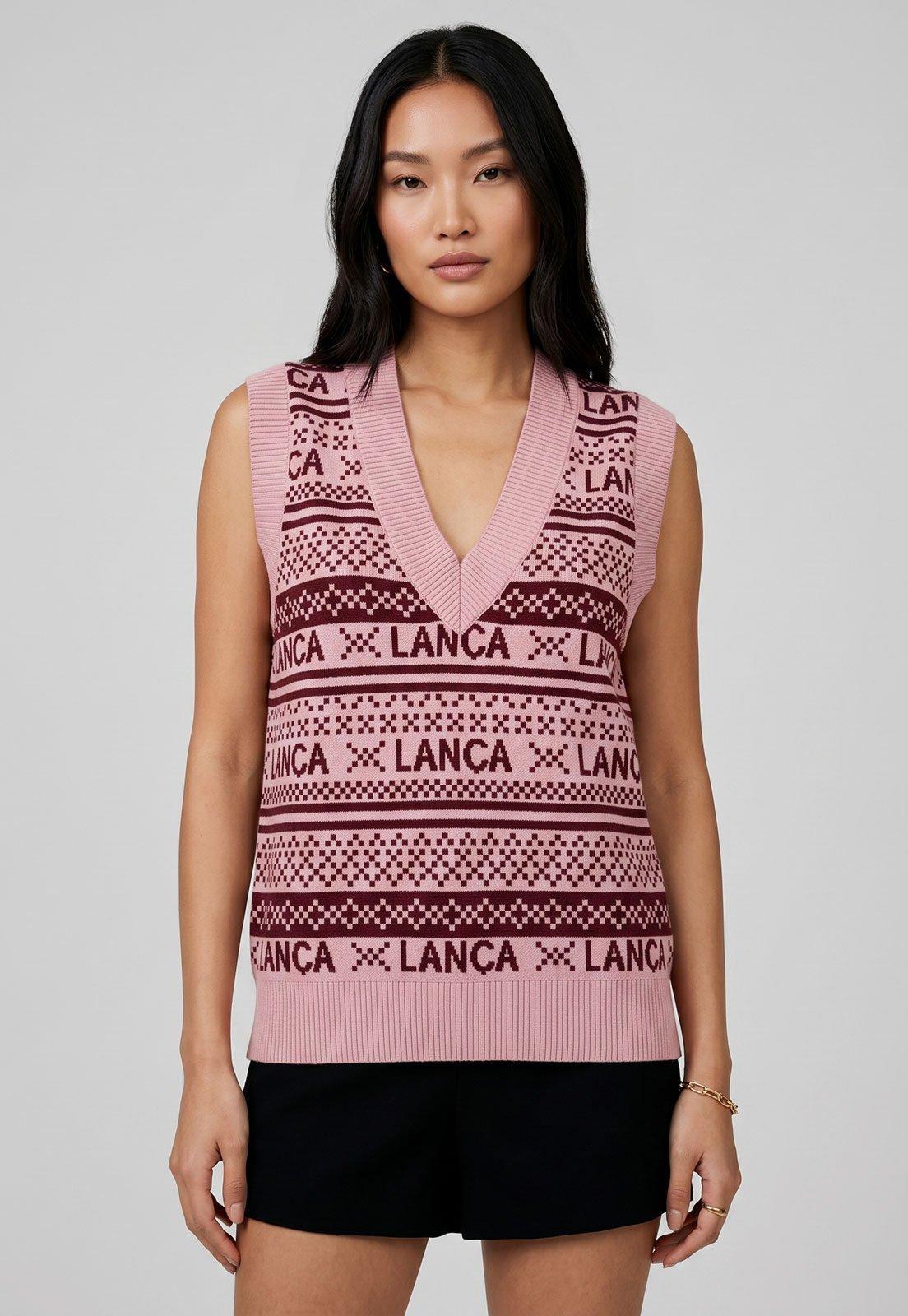 Colete Feminino Lança Perfume Tricot Padronagens Rosa