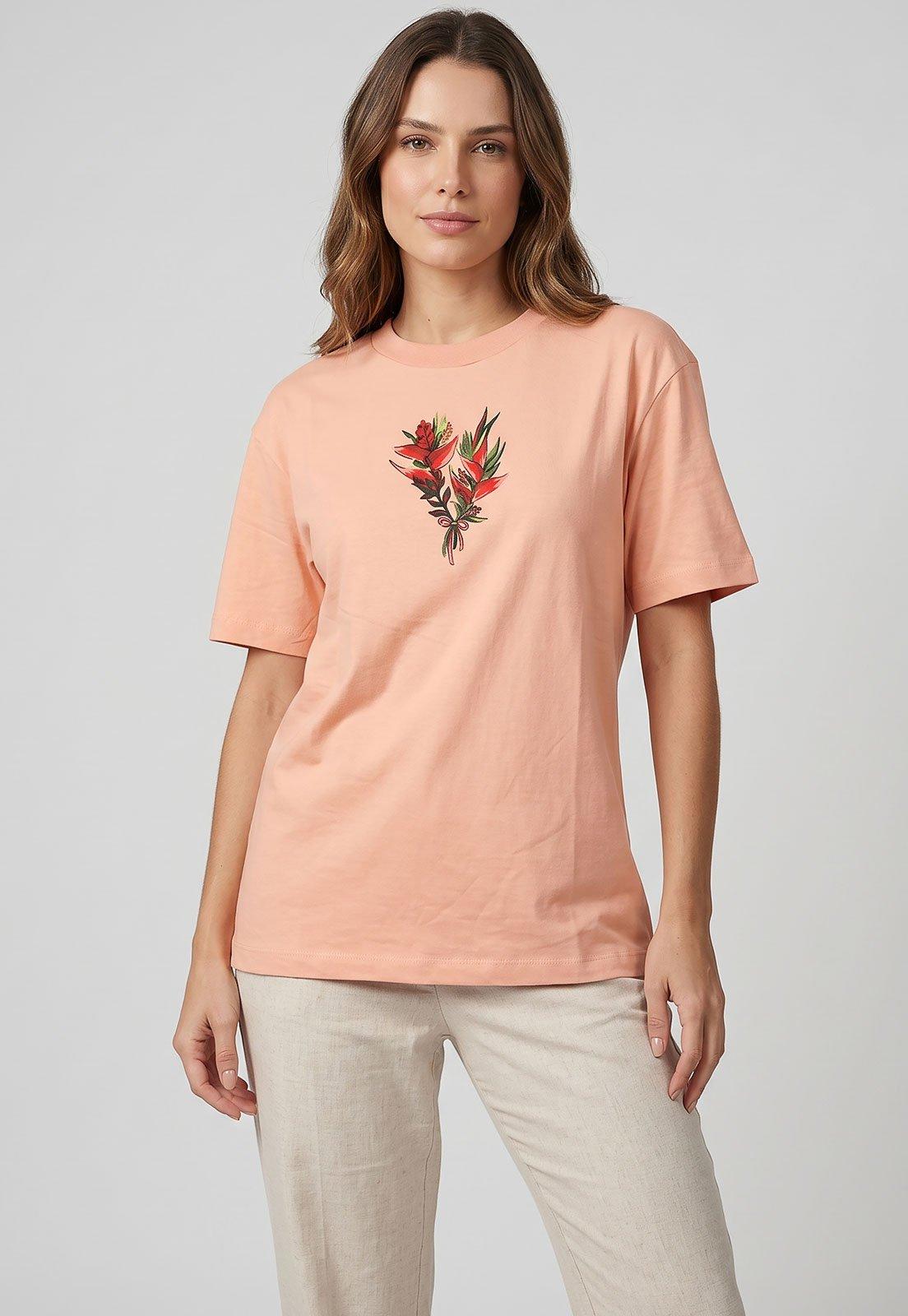 Camiseta Feminina FARM Estampa Floral Coral