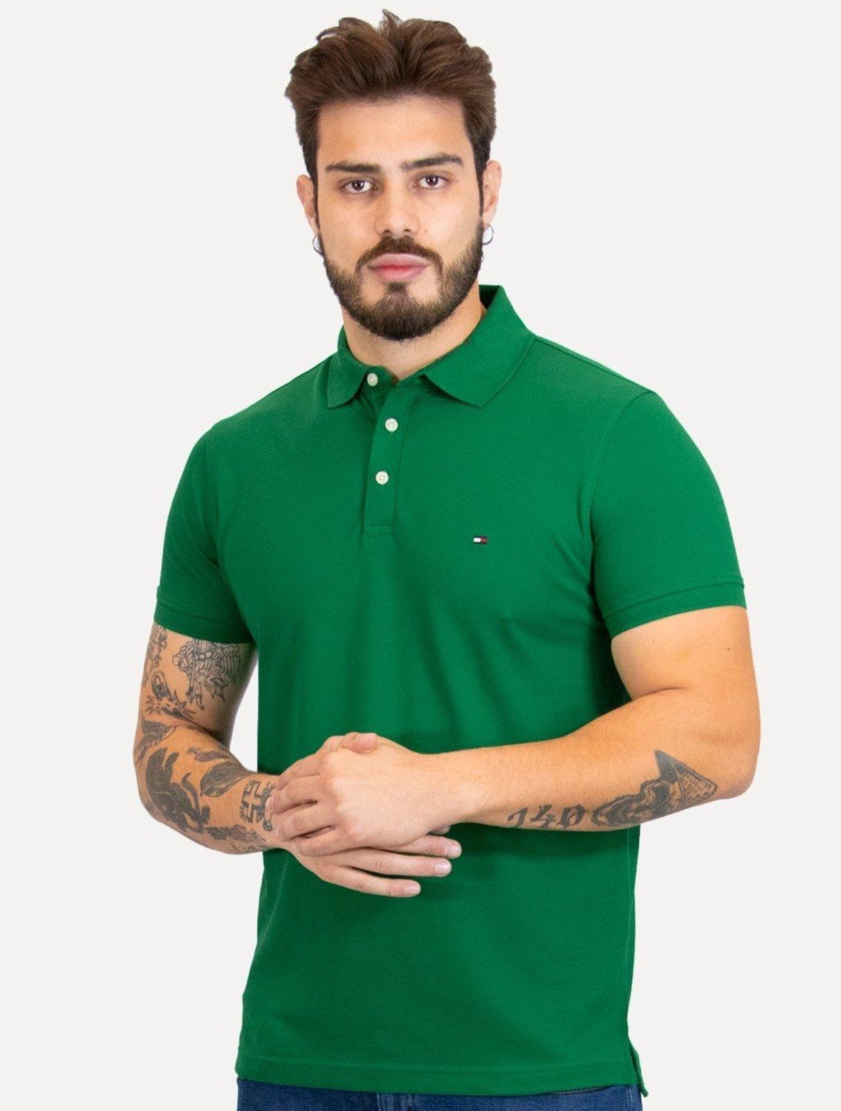 Polo Tommy Hilfiger Masculina Slim Piquet 1985 Nouveau Verde