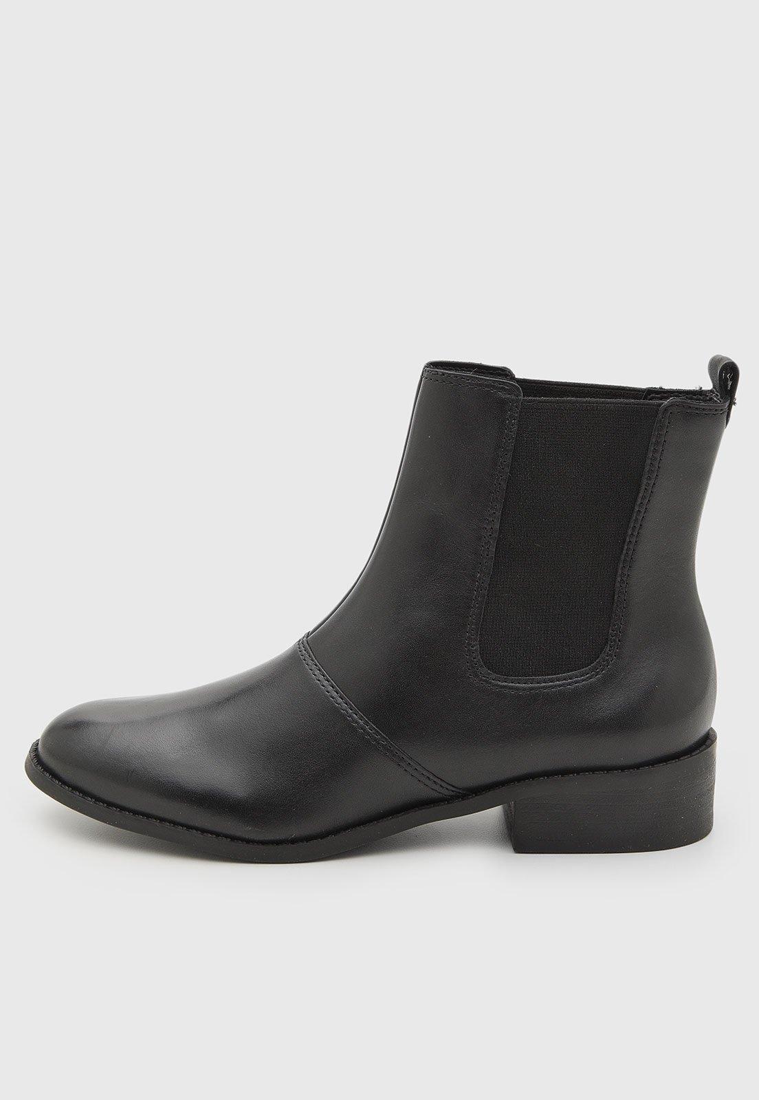 Bota Feminina Arezzo Cano Baixo Couro Preta