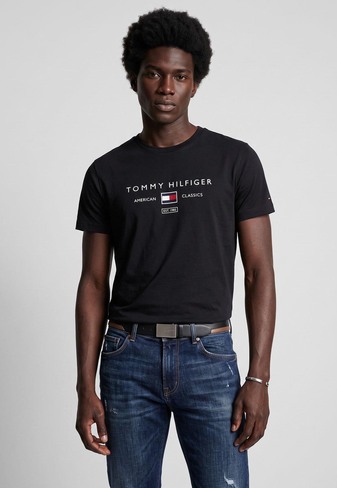 Camiseta Masculina Tommy Hilfiger Logo Clássico Preta