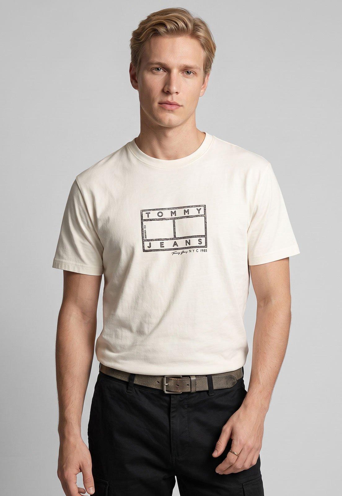 Camiseta Masculina Tommy Jeans Center Flag Branca