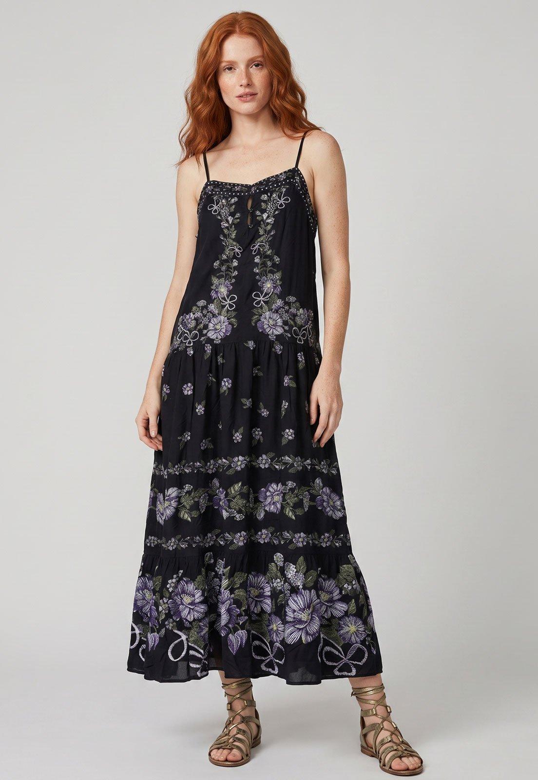 Vestido Feminino FARM Estampa Floral Preto