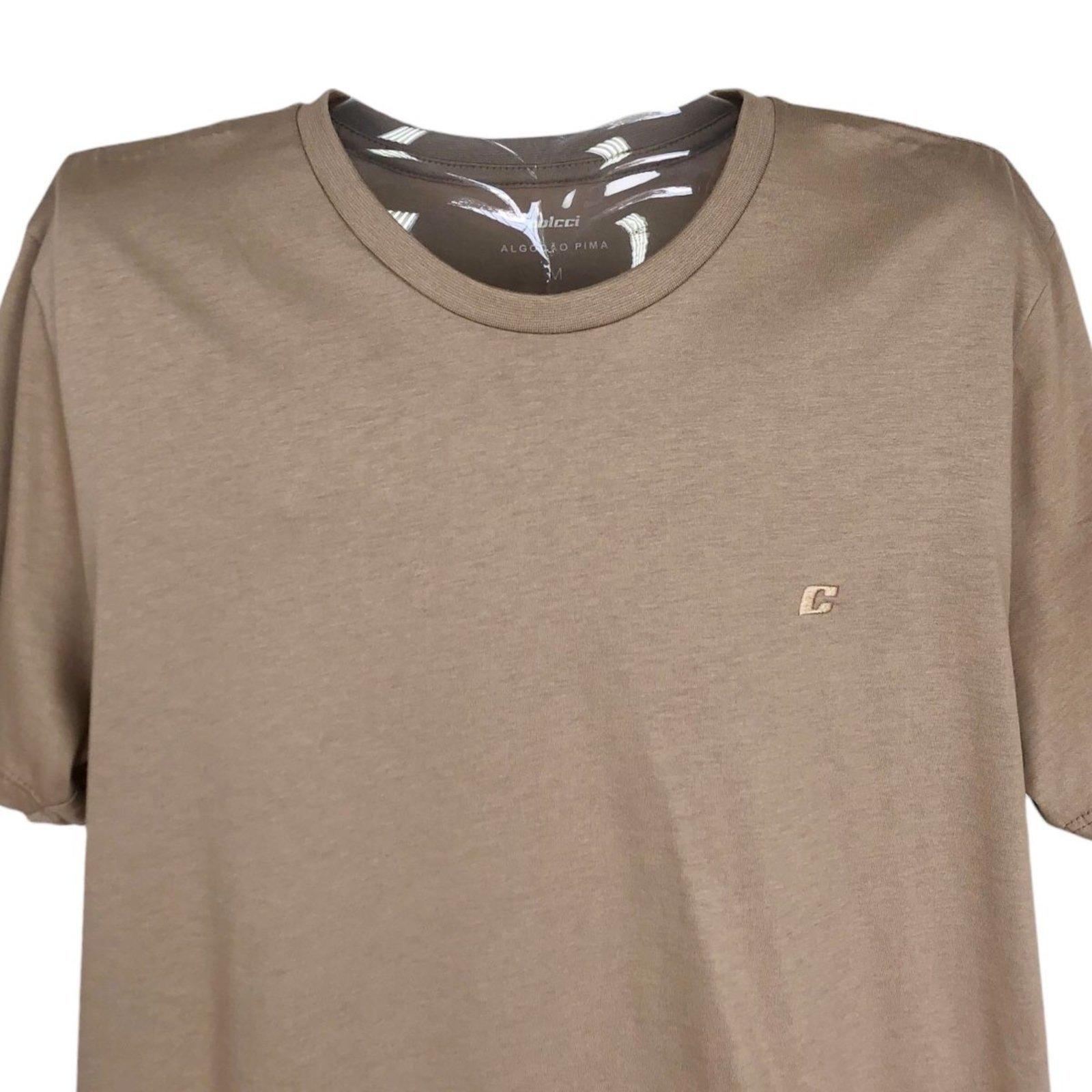 Camiseta Slim Pima Com Bordado Colcci Bege Sand Castle