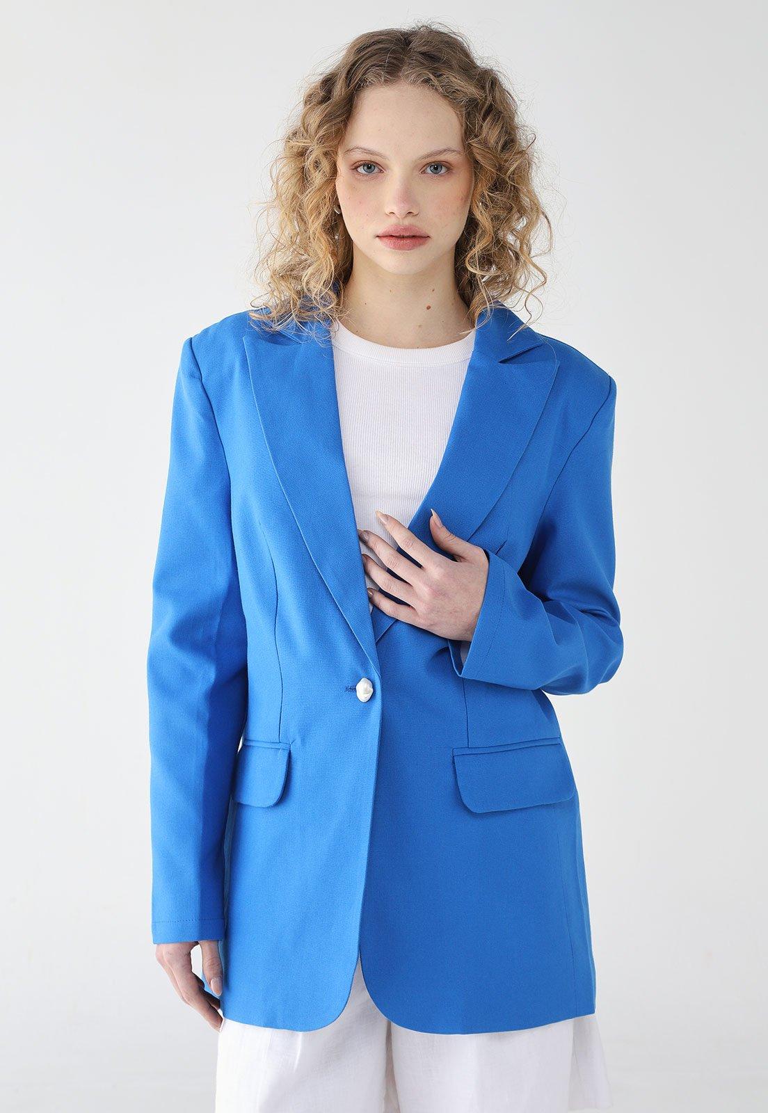 Blazer Lança Perfume Reto Tradicional Azul