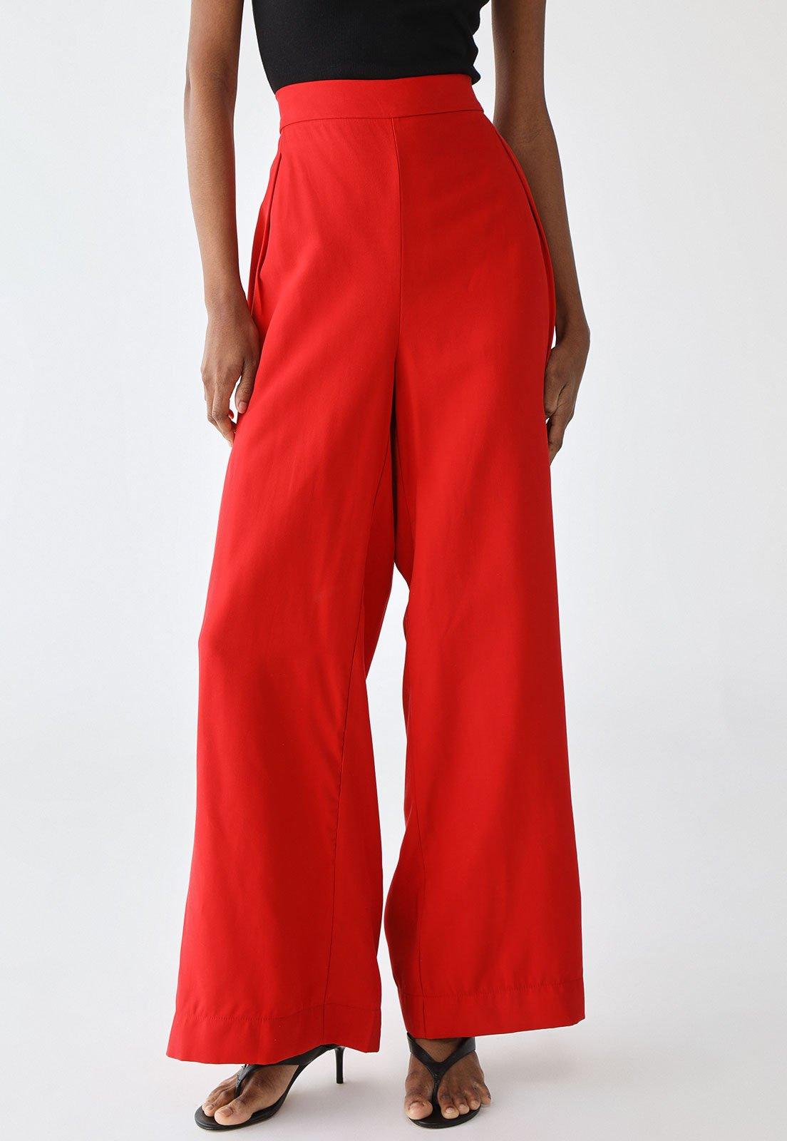 Calça Colcci Pantalona Cós Elástico Vermelha