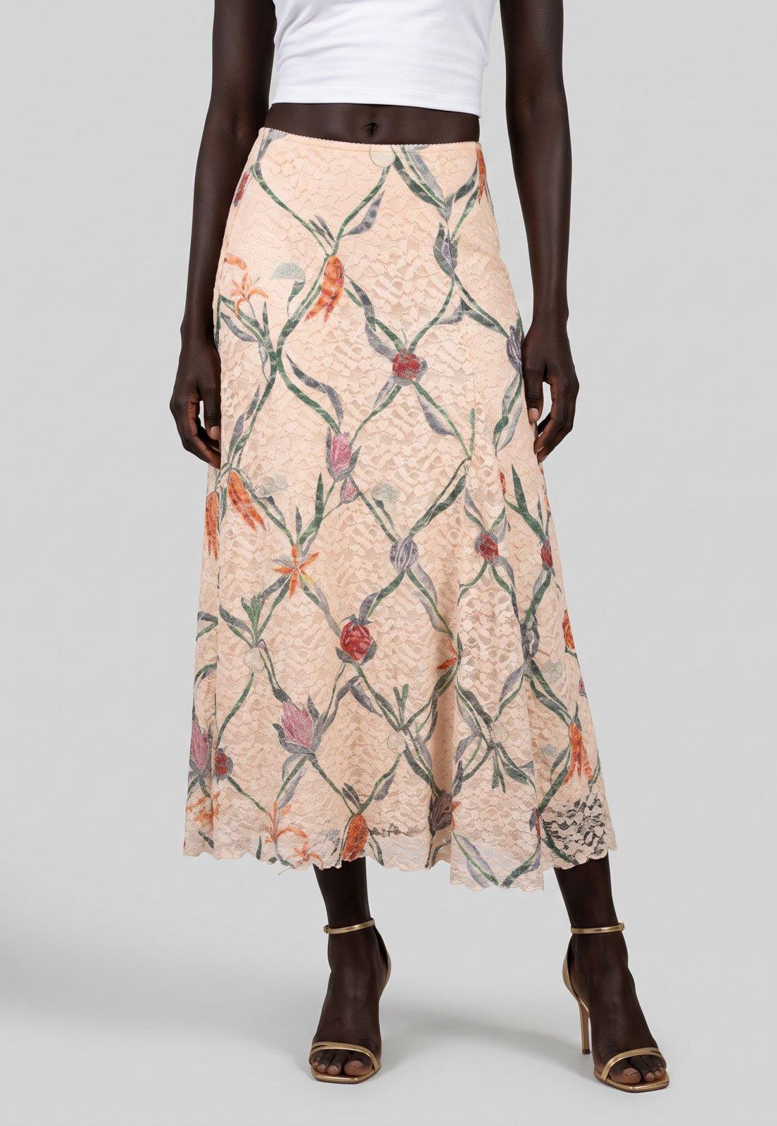Saia Feminina FARM Midi Floral Rosa