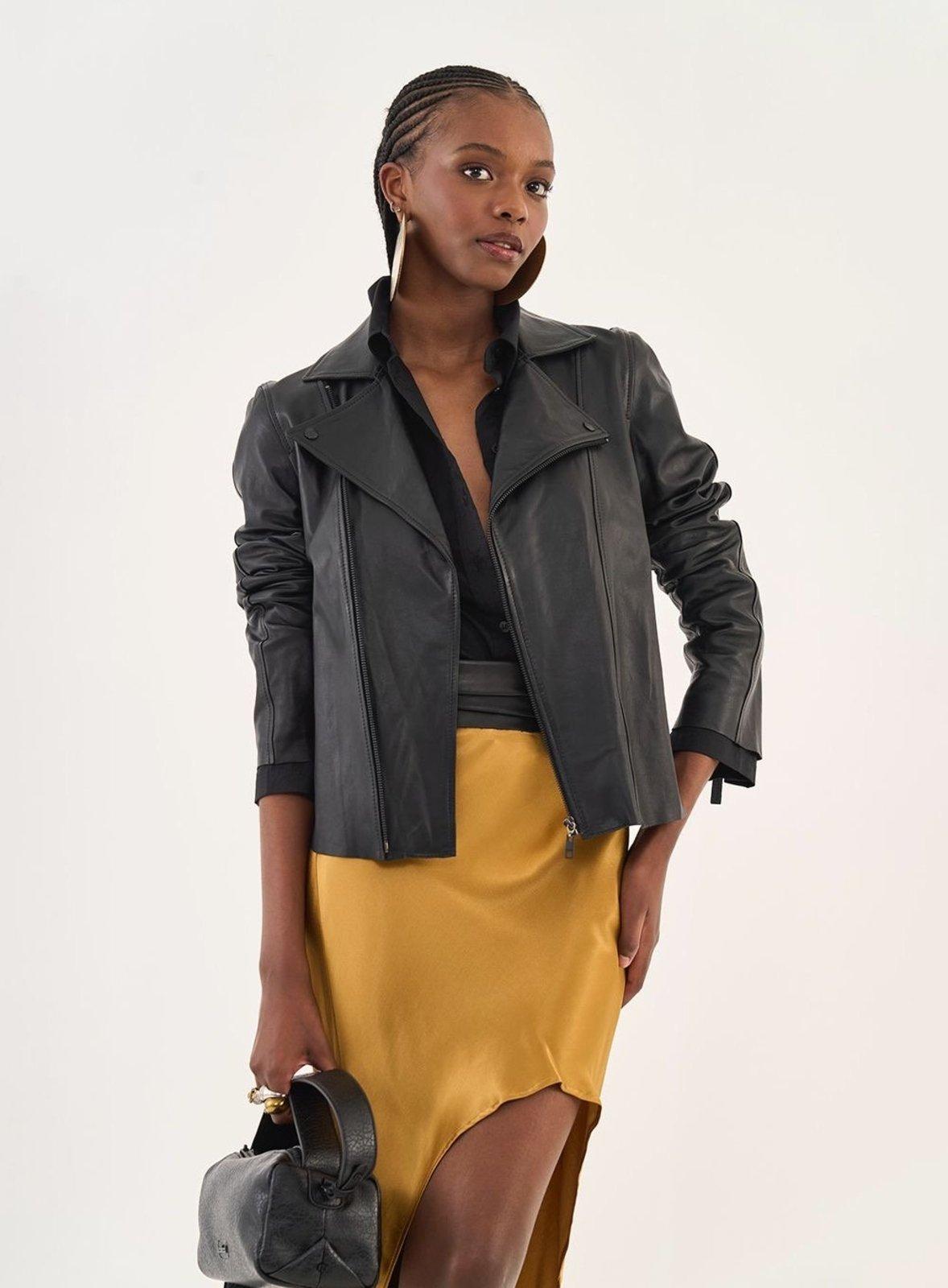 Jaqueta Biker Em Couro Colcci Preto
