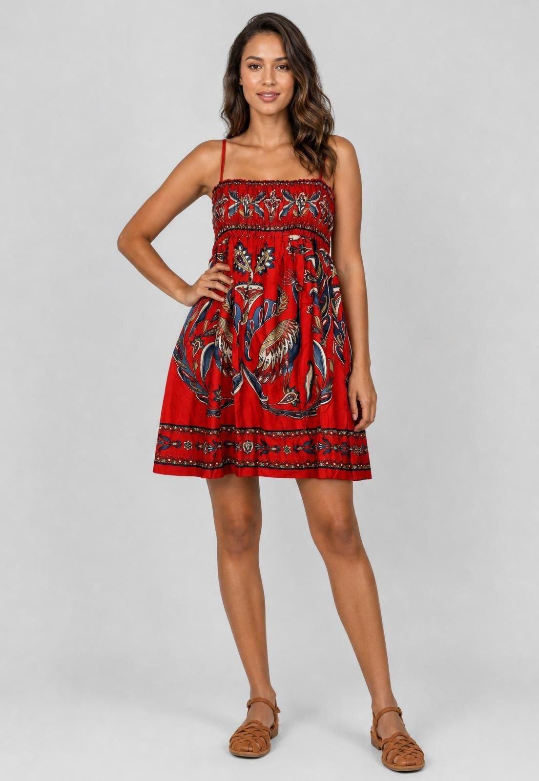 Vestido Feminino Curto FARM Estampado Alça Fina Vermelho