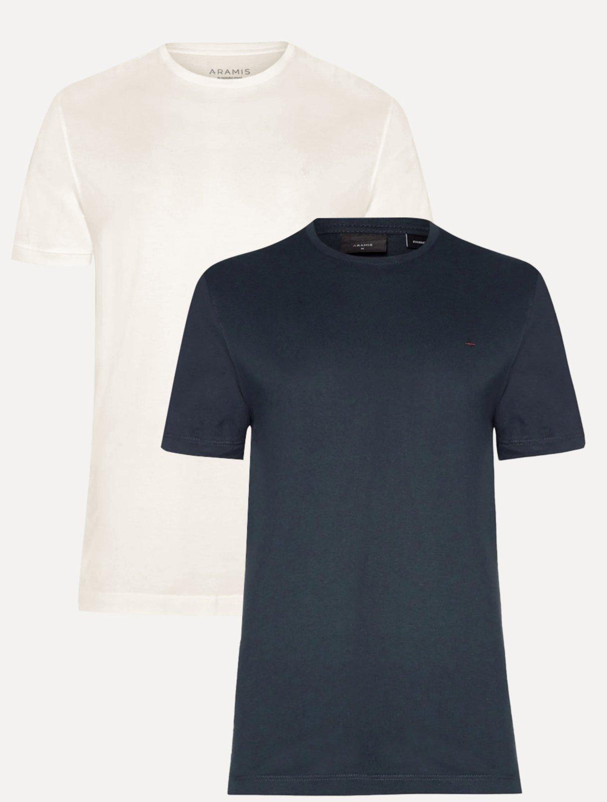 Kit Camisetas Aramis Basic Logo Azul Marinho Off White