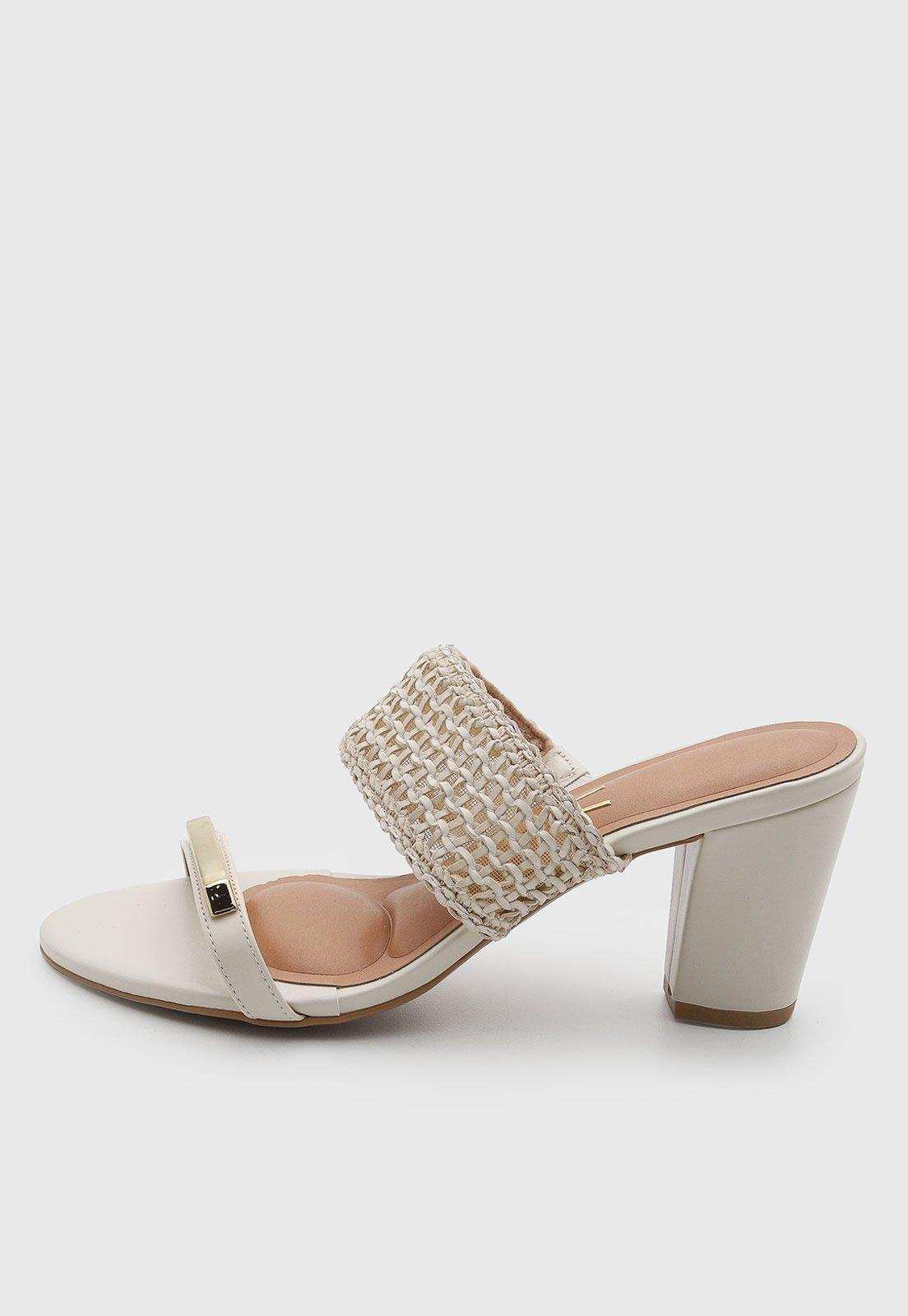 Sandália Feminina Vizzano Salto Alto Trançada Off-White