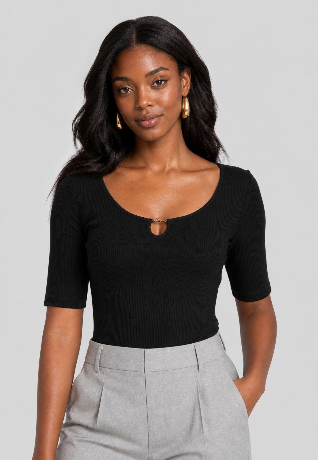 Blusa Feminina Lança Perfume Canelada Preta
