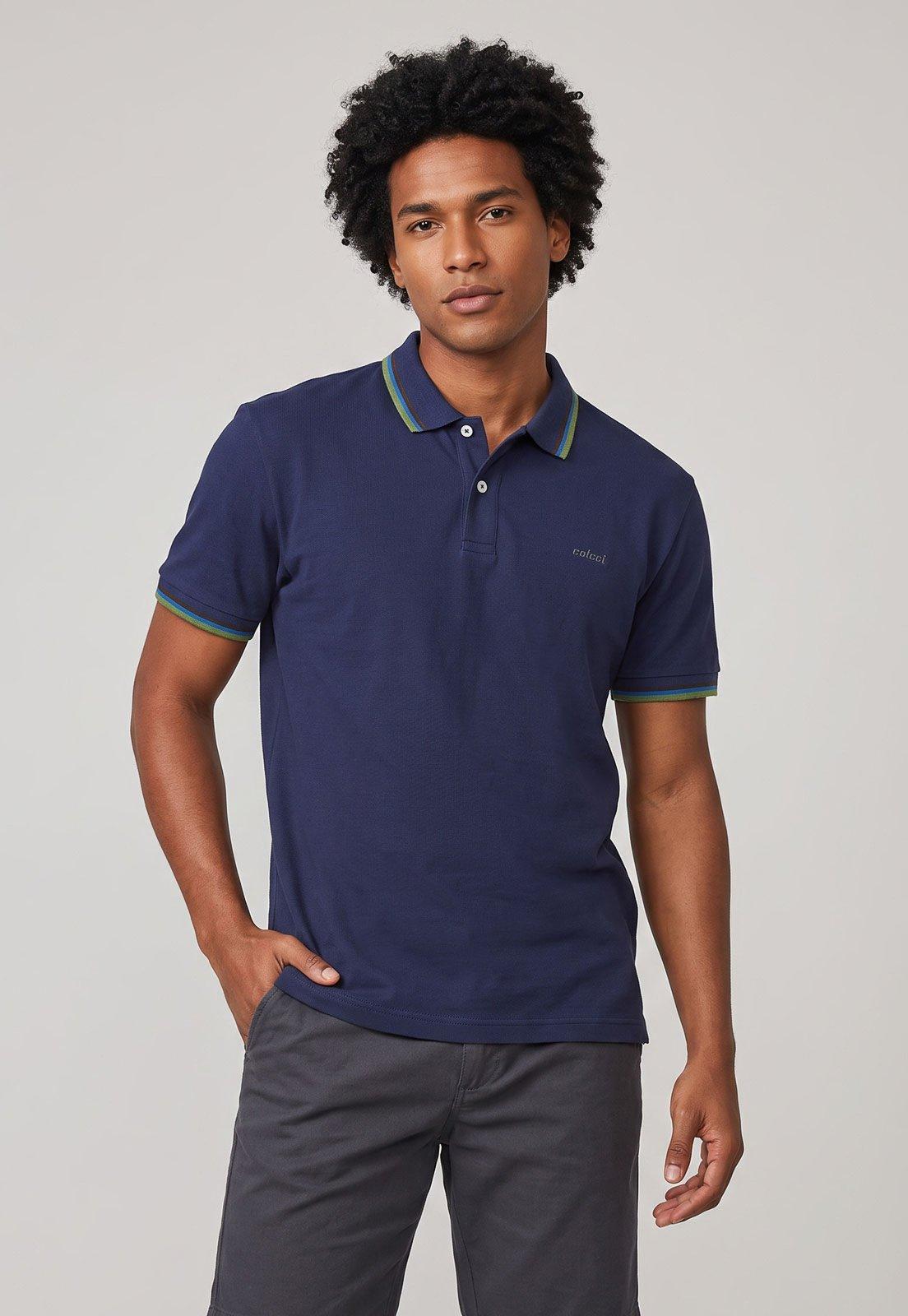 Camisa Polo Masculina Colcci com Friso Azul-Marinho