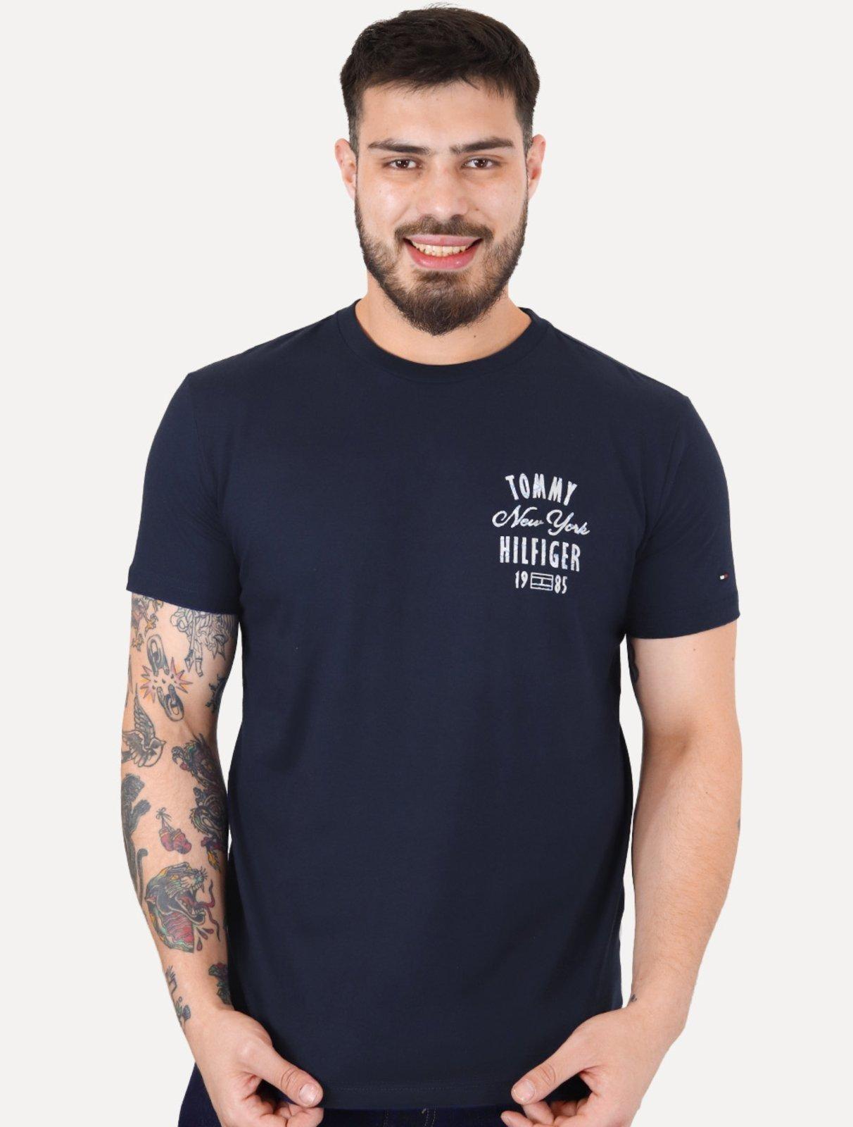 Camiseta Tommy Hilfiger Masculina Inverse Climate Tee Logo Azul Marinho