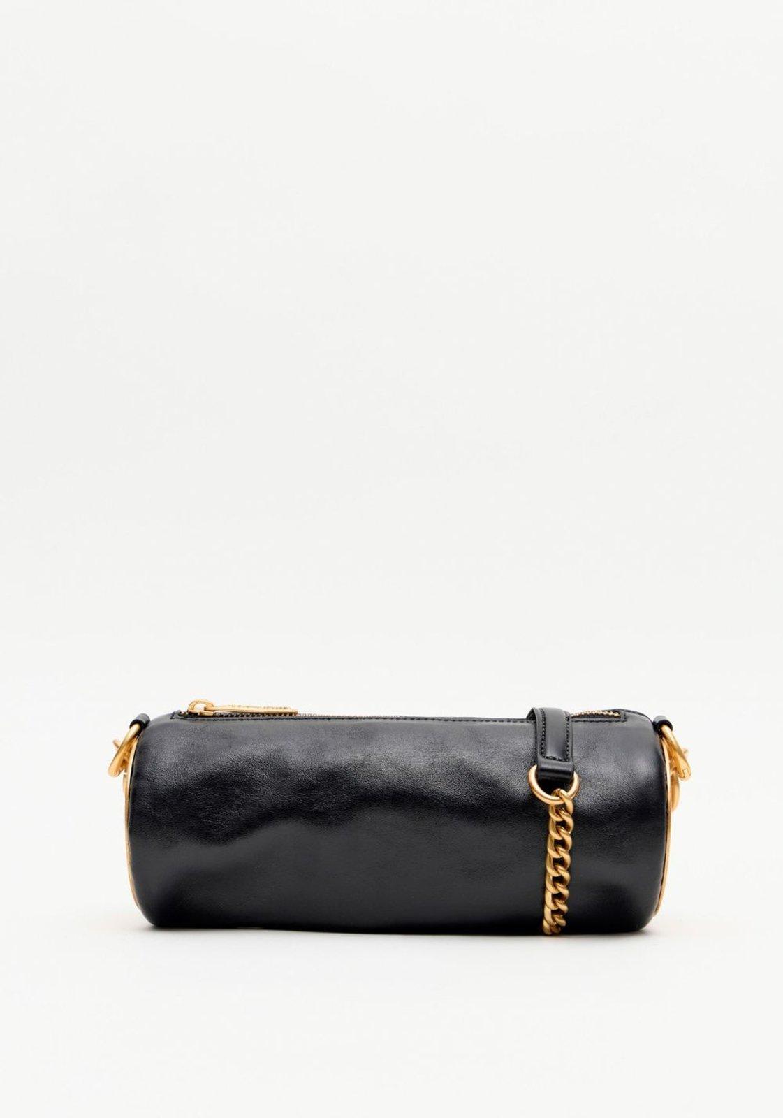 Bolsa Shoulder Couro Com Placa De Metal Lança Perfume