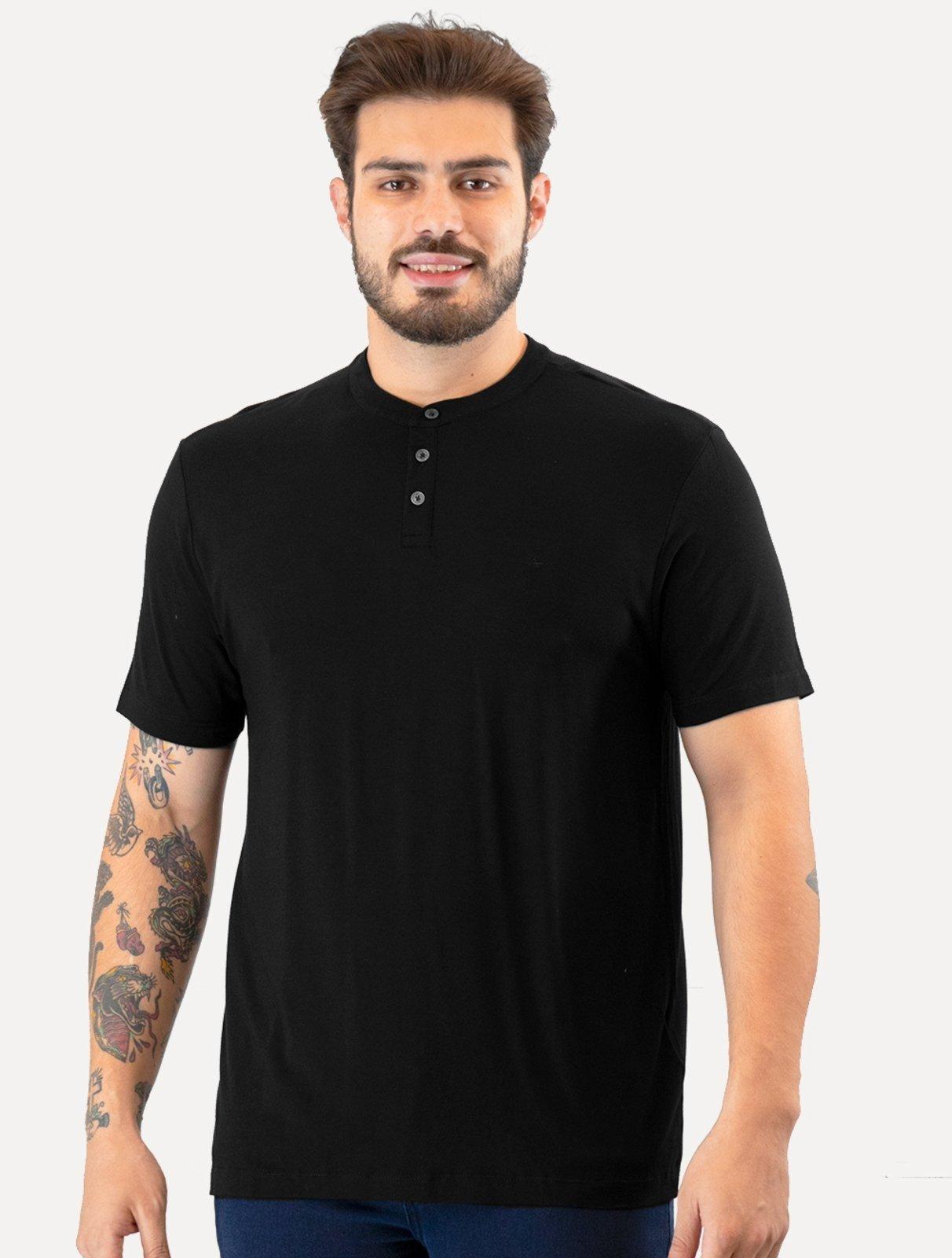 Camiseta Aramis Masculina Regular Gola Portuguesa Preta