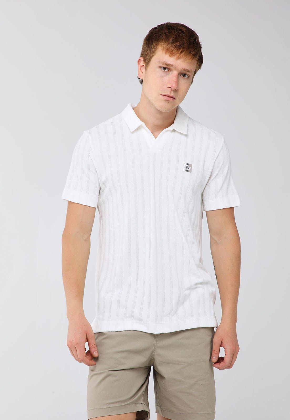 Polo Masculina Colcci Listras Texturizadas Branca