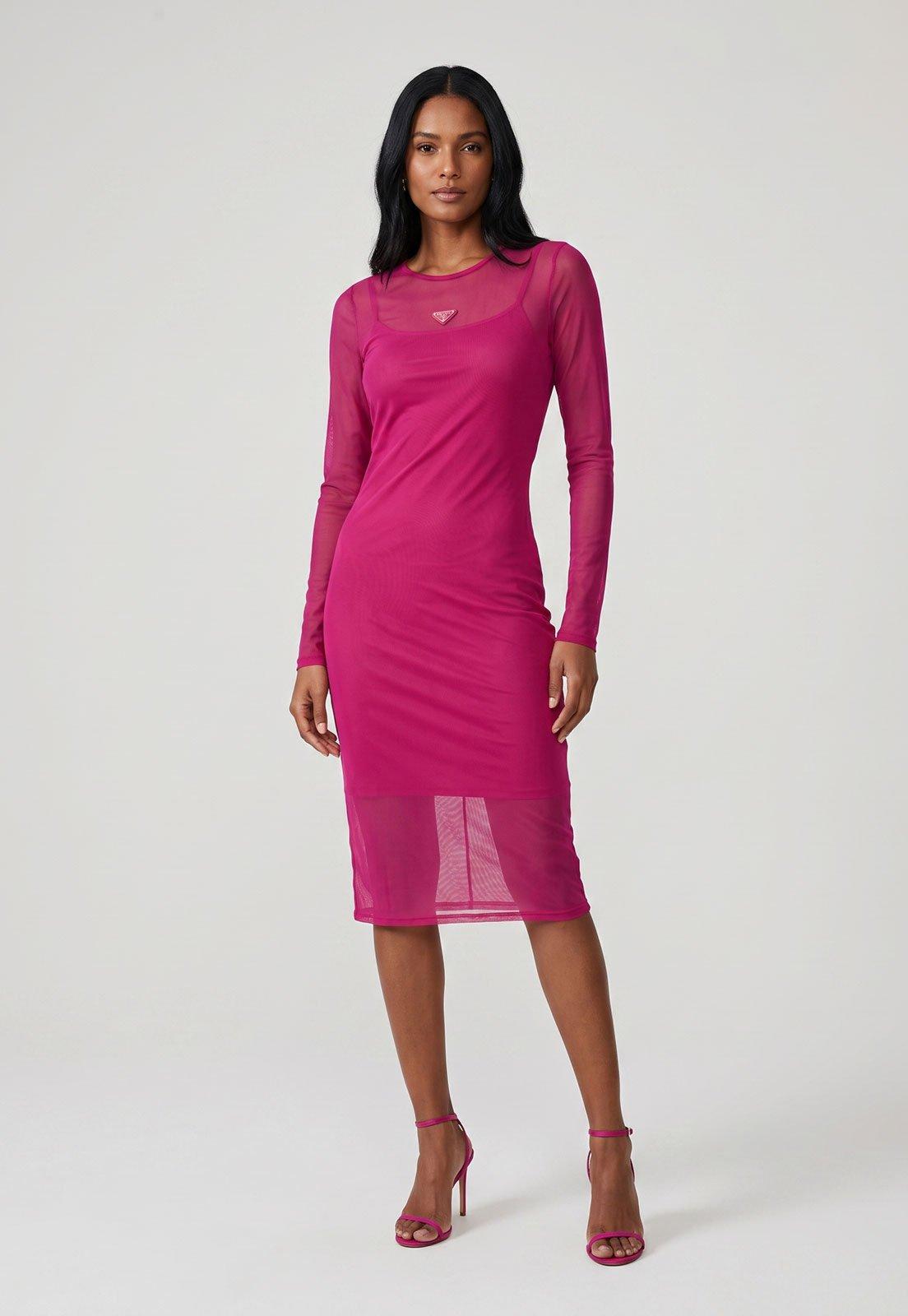 Vestido Feminino Lança Perfume Tule Ajustado Rosa