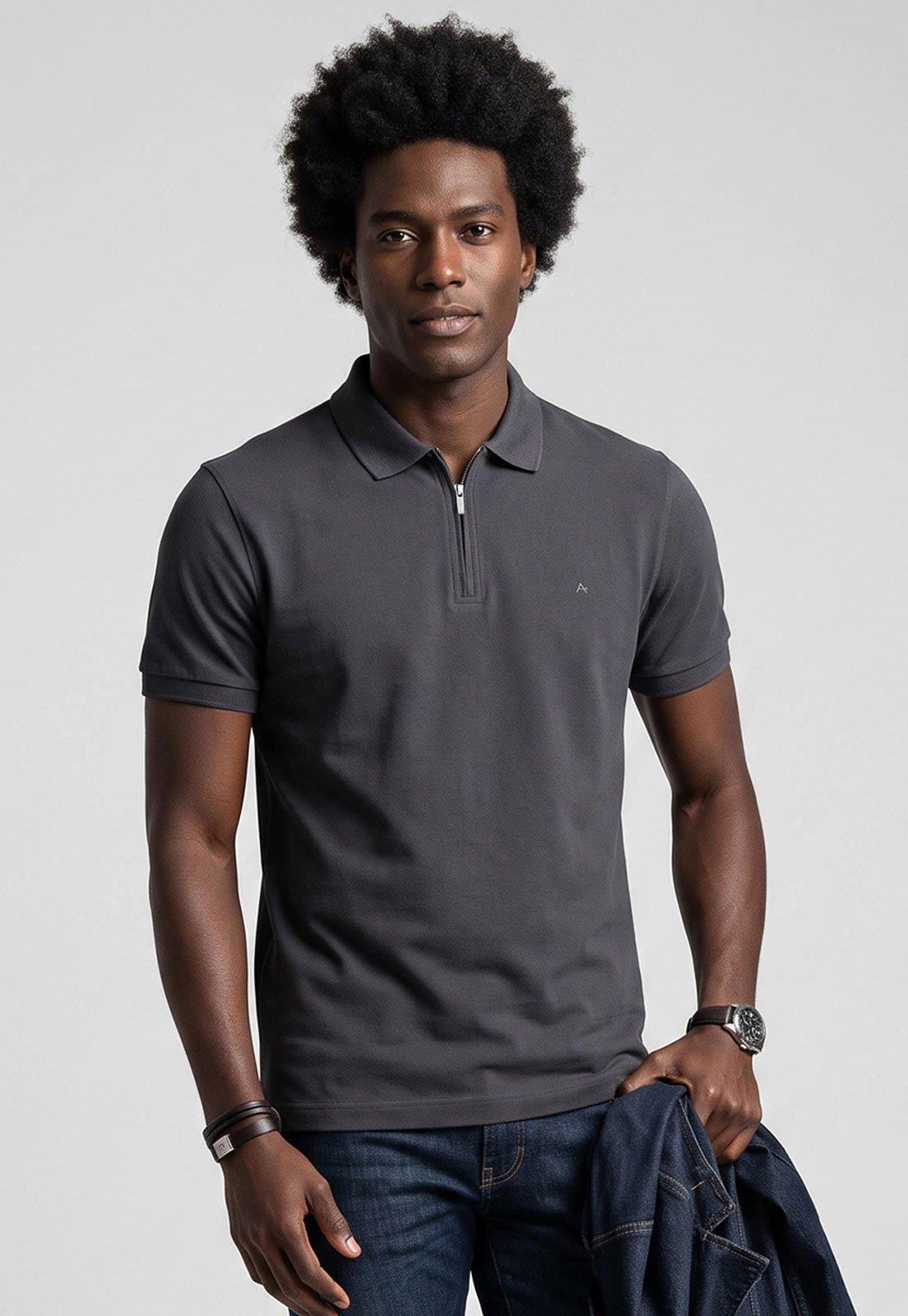 Polo Masculina Aramis Gola Zíper Cinza