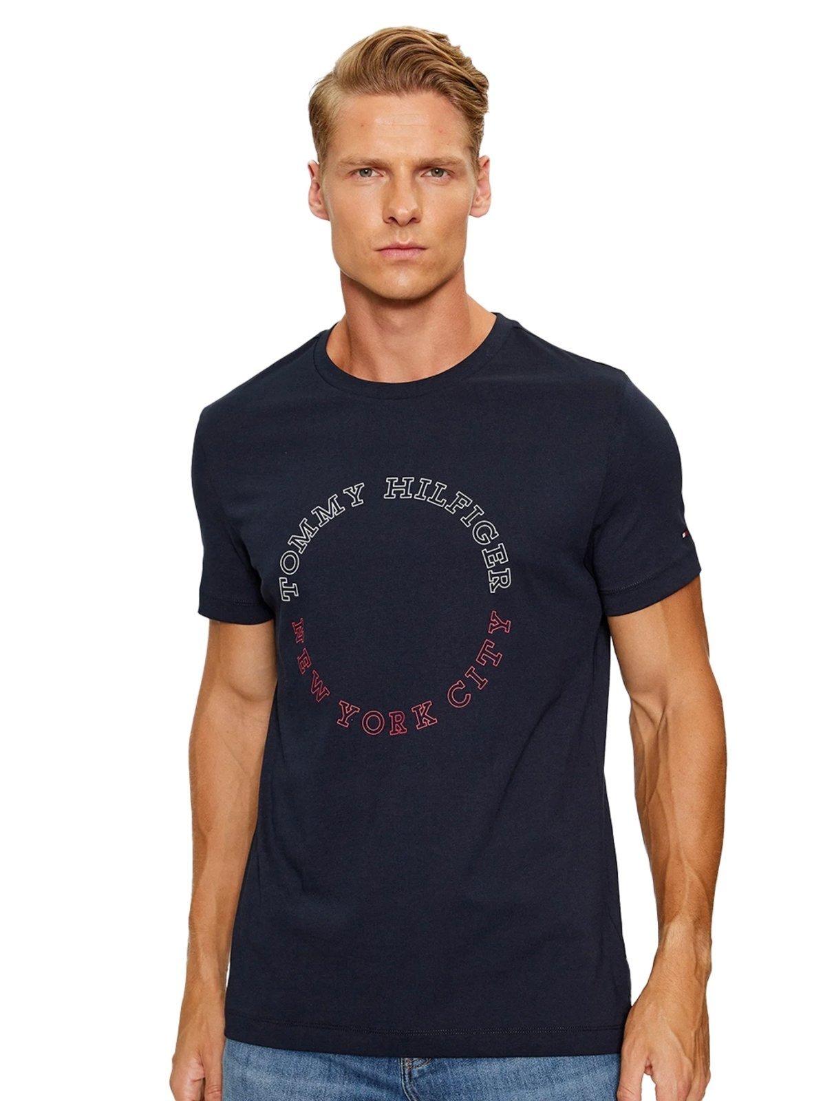 Camiseta Tommy Hilfiger Masculina Monotype Roundle Logo Azul Marinho